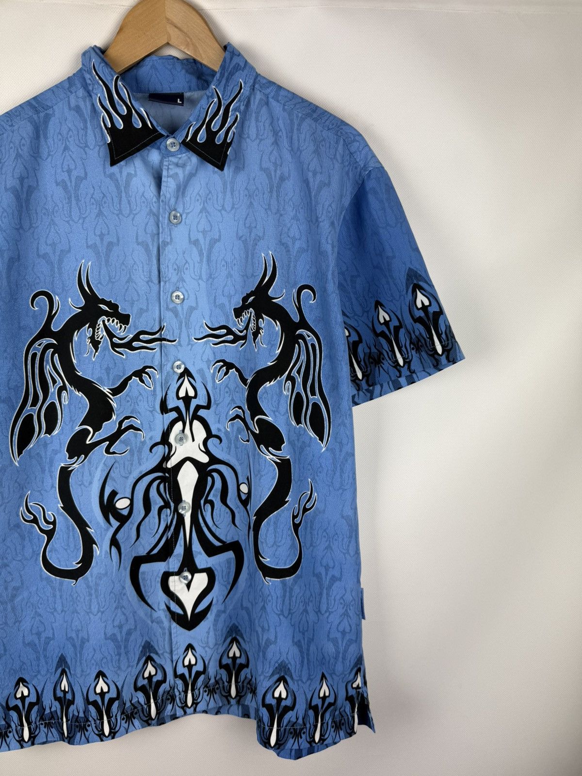 Other Fishbone Tribal Dragon Overprinted Y2K Crazy Button Up Shirt Size US L / EU 52-54 / 3 - 3 Thumbnail