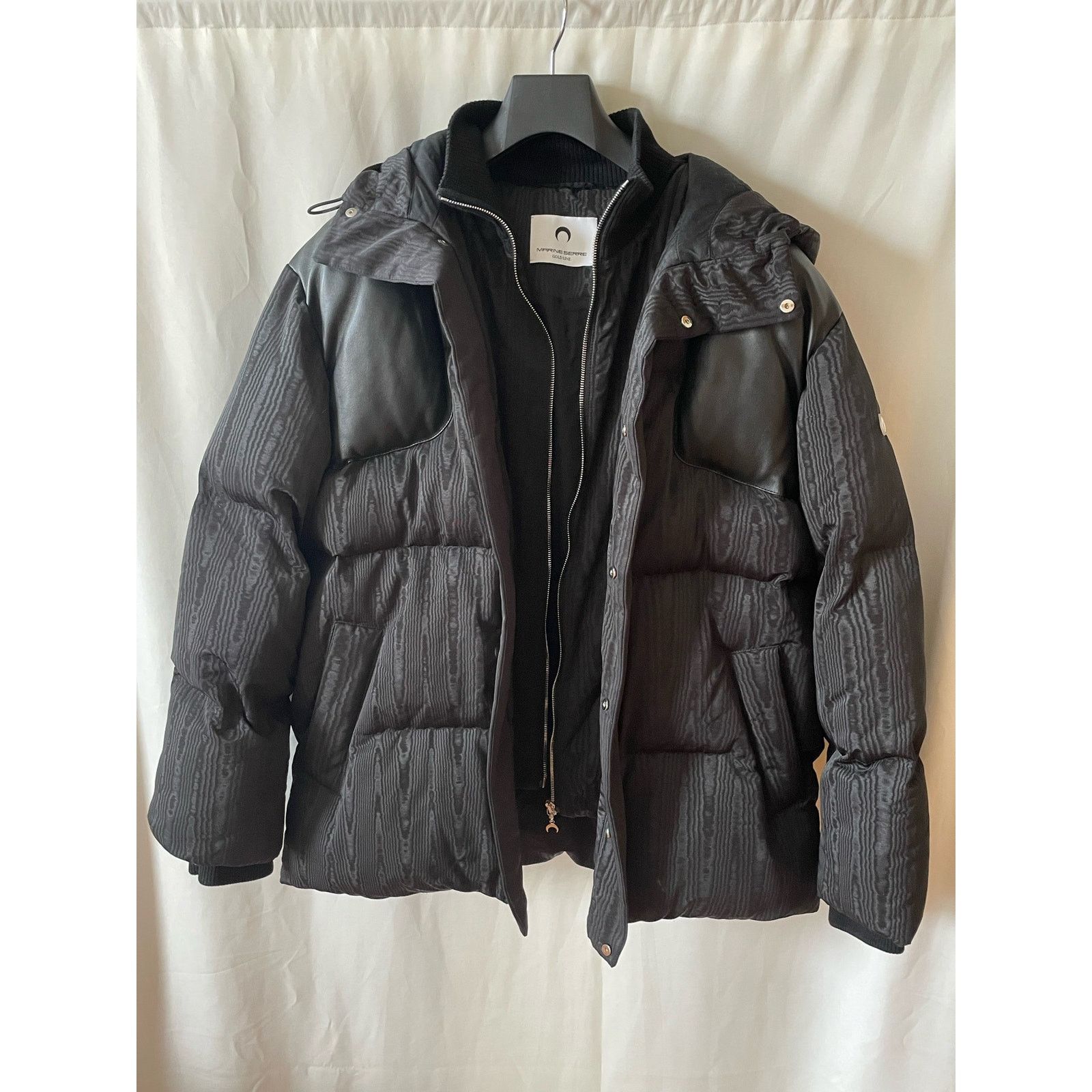 image of Marine Serre Fw20 Mind Melange Motor Black Moire Puffer M, Men's (Size Medium)