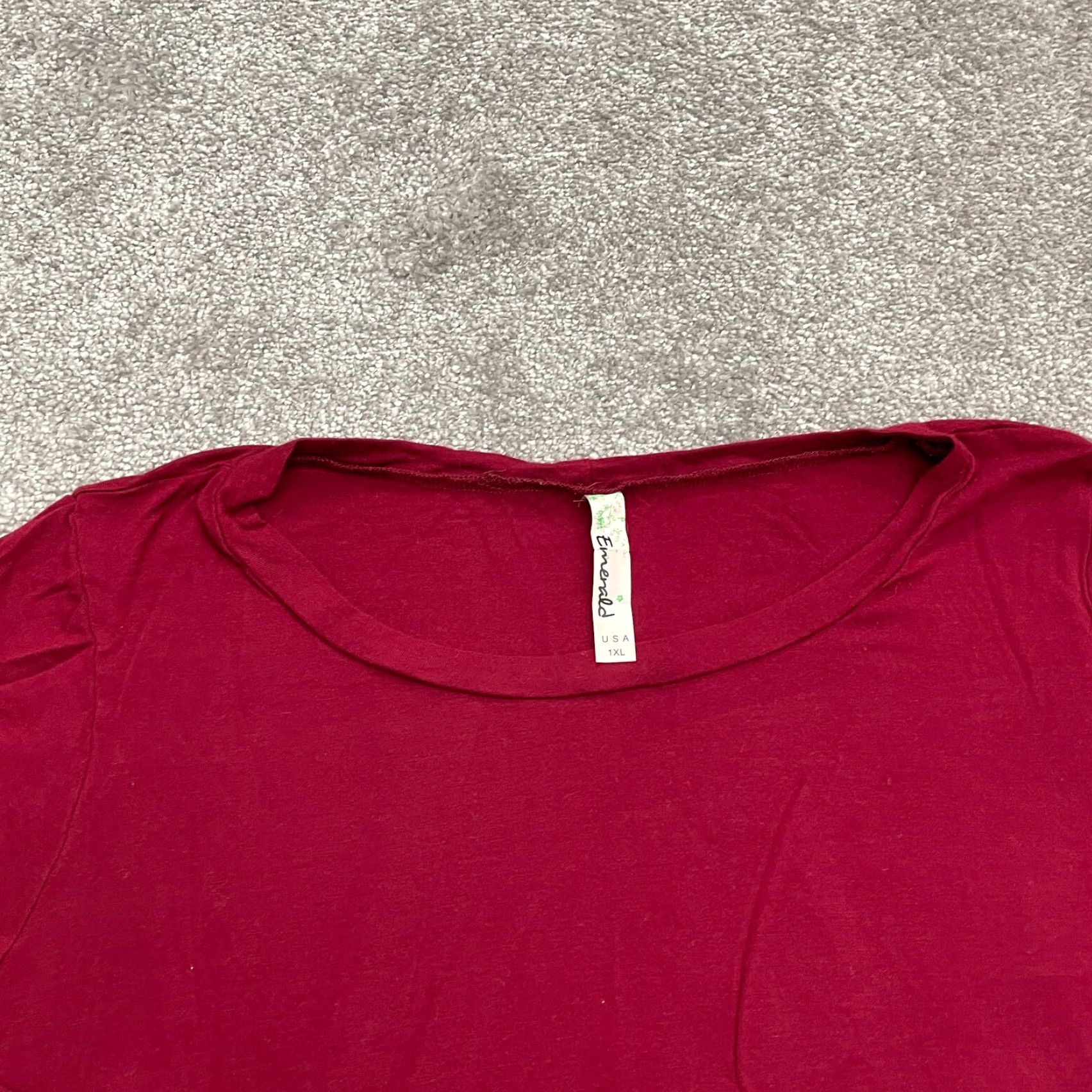 Vintage Emerald Blouse Shirt Womens XL Red Solid Knit Round Neck Long Sleeve Tunic Top Set Size XL / US 12-14 / IT 48-50 - 4 Thumbnail