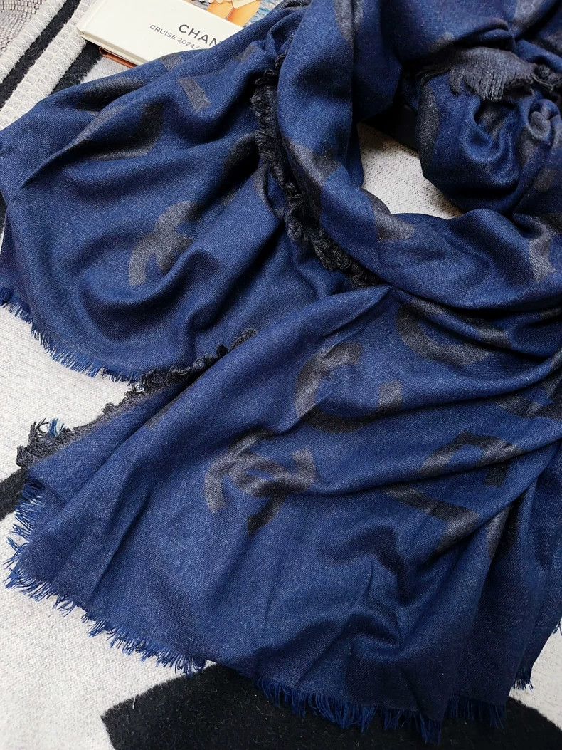 Chanel Chanel Dark blue and gray letter cashmere silk scarf Size ONE SIZE - 7 Thumbnail