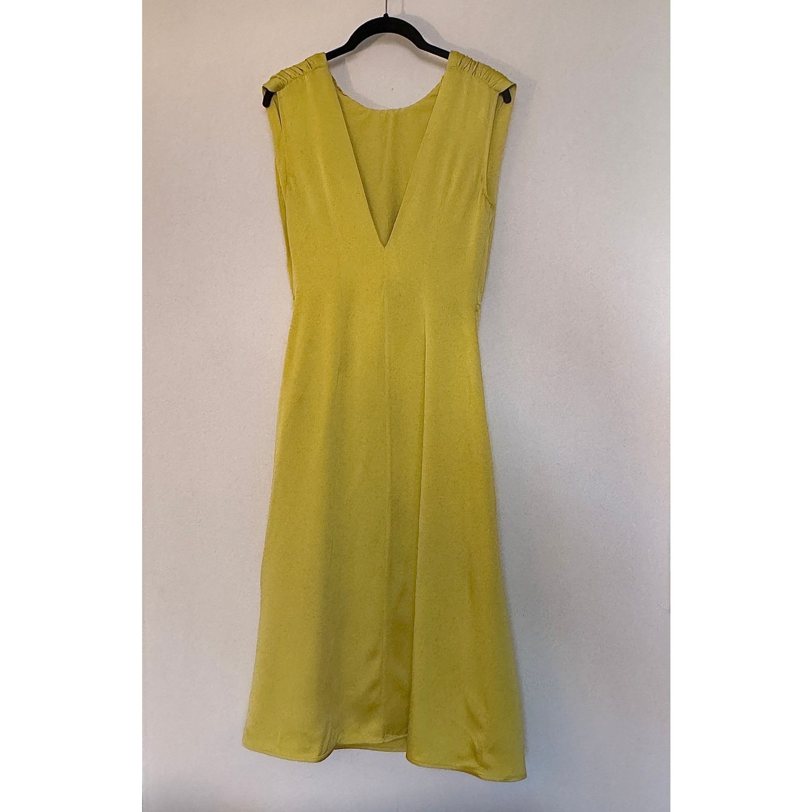 Jil Sander NWT Satin Pleated Midi Dress in Acid Green