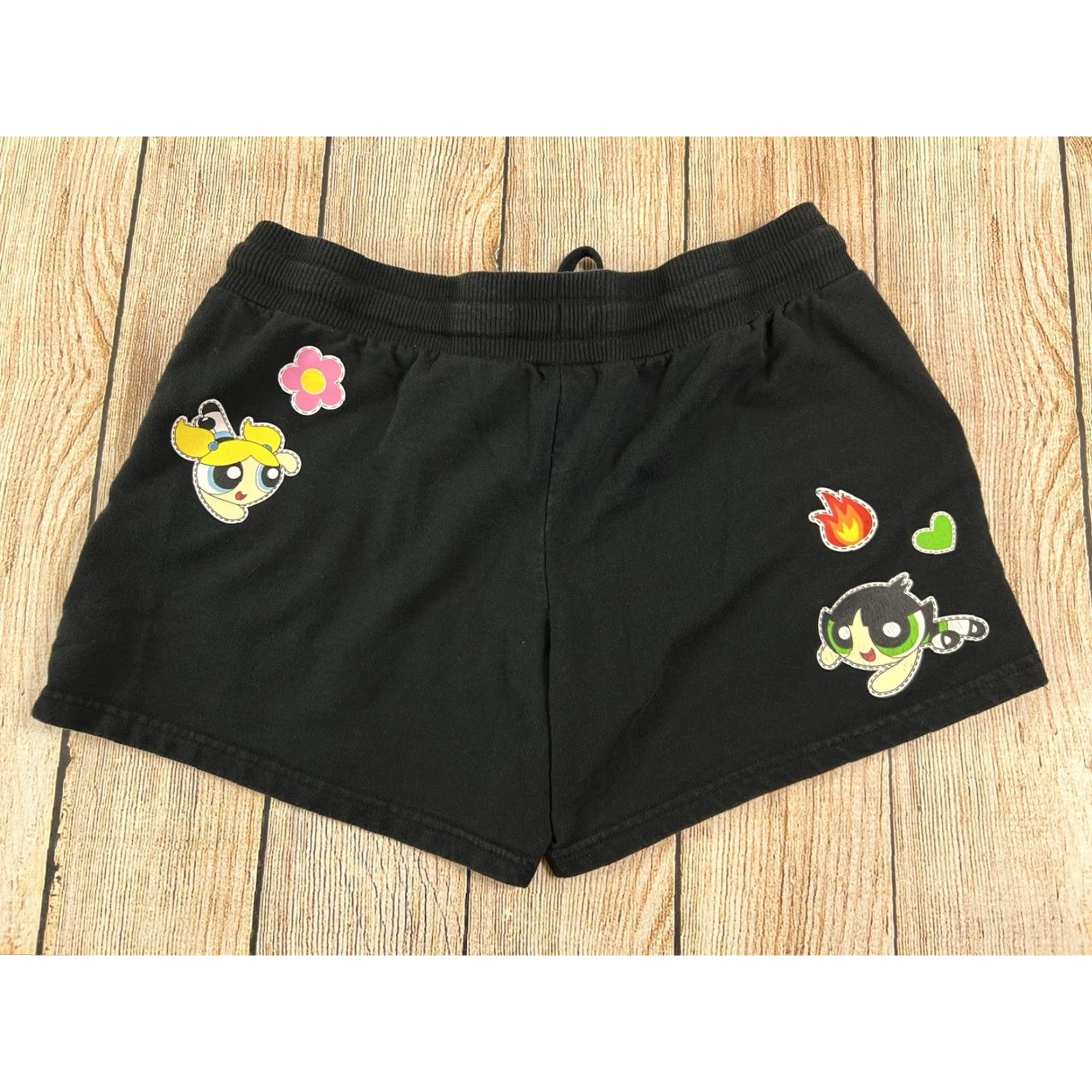 Vintage VINTAGE Women’s Cartoon Network Powerpuff Girls Shorts L 11/13 Black Elastic Drawstring Sweat Activewear Casual 90s Womens Size 36" / US 14 / IT 50 - 2 Thumbnail