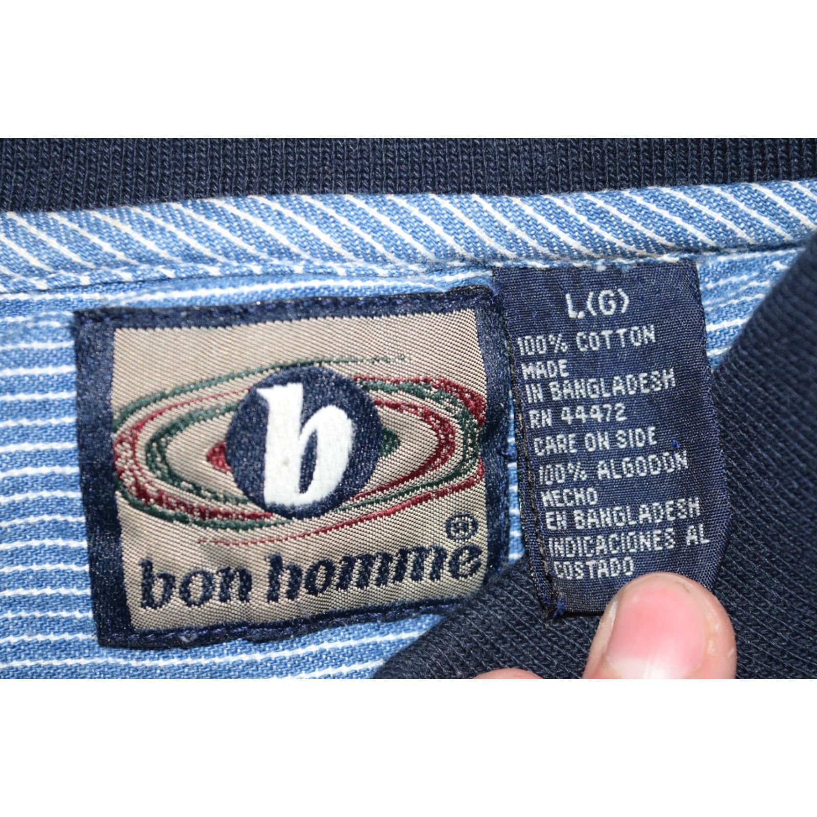 Vintage VINTAGE Bon Homme Denim Skate Surf Shirt Blue Striped Long Sleeve Adult L 1990s Mens Size US L / EU 52-54 / 3 - 6 Thumbnail