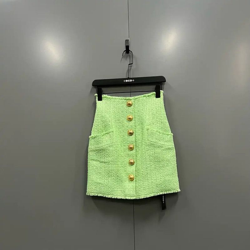 Balmain Balmain Green Summer Cotton Mini Skirt 0089 Size 24" / US 00 / IT 34 - 1 Thumbnail
