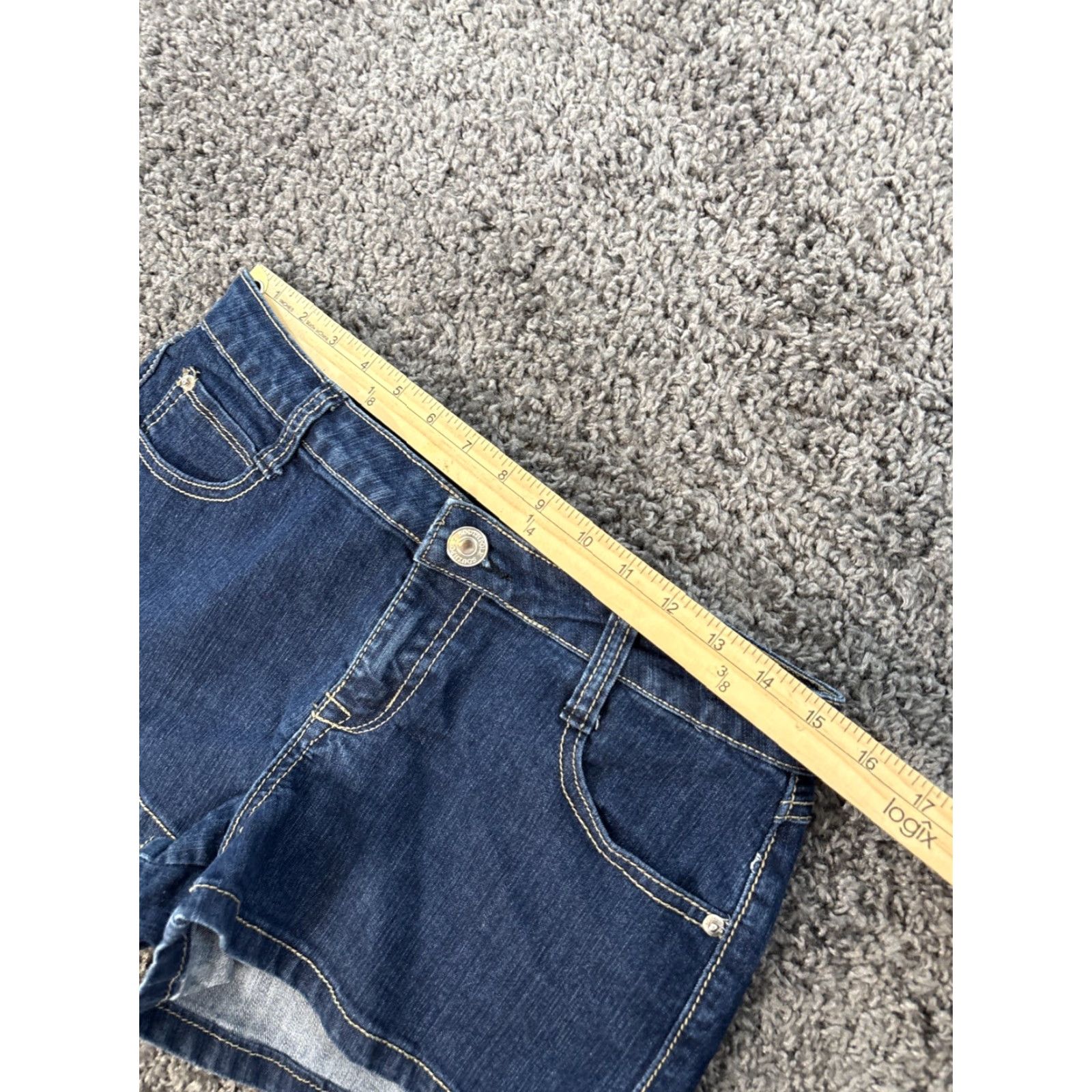 Southpole VINTAGE South Pole Denim Short Shorts Womens 11 Pocket Low Rise 90s Y2K Rhinestone Dark Wash Blue 100% Cotton Cut-Off Festival Beach Casual Women Size 32" / US 10 / IT 46 - 5 Thumbnail