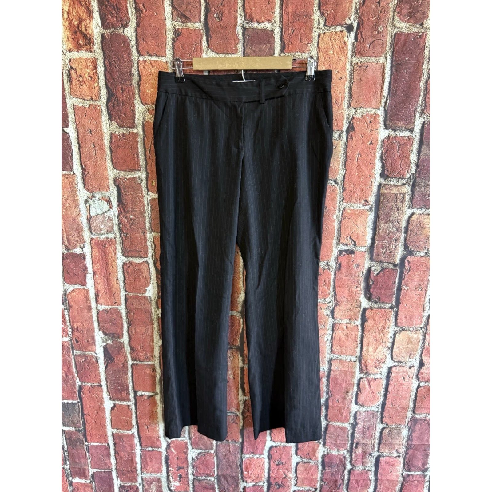 Calvin Klein Calvin Klein Womens Dress Pants Black Striped Straight Leg Size 8 Work Pant Size 30" / US 8 / IT 44 - 2 Thumbnail
