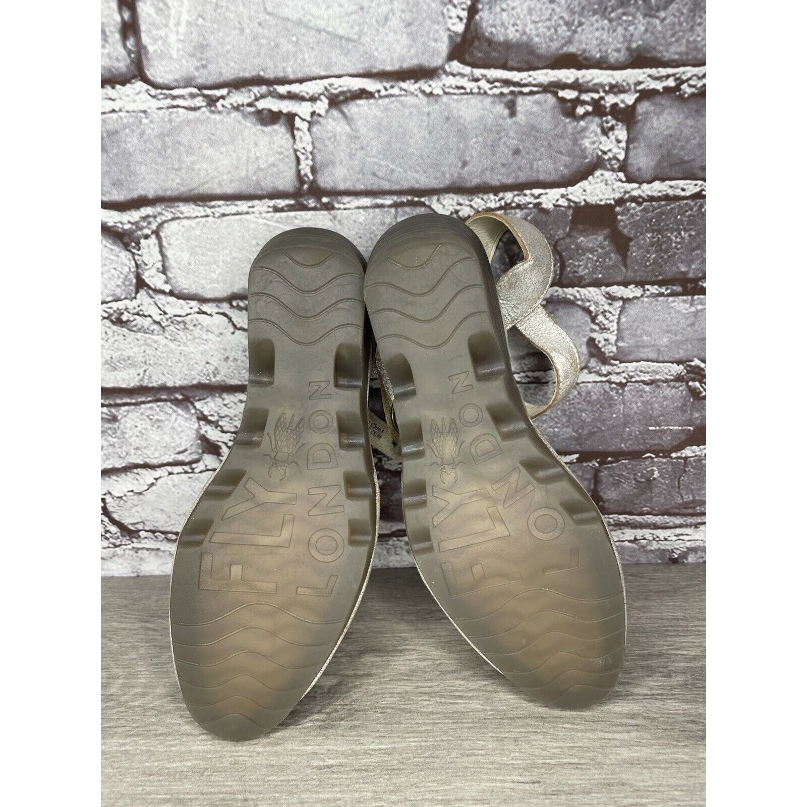 Fly London FLY London Pero Silver Metallic Crackled Peep Toe Wedge Sand Size US 9.5 / IT 39.5 - 16 Thumbnail