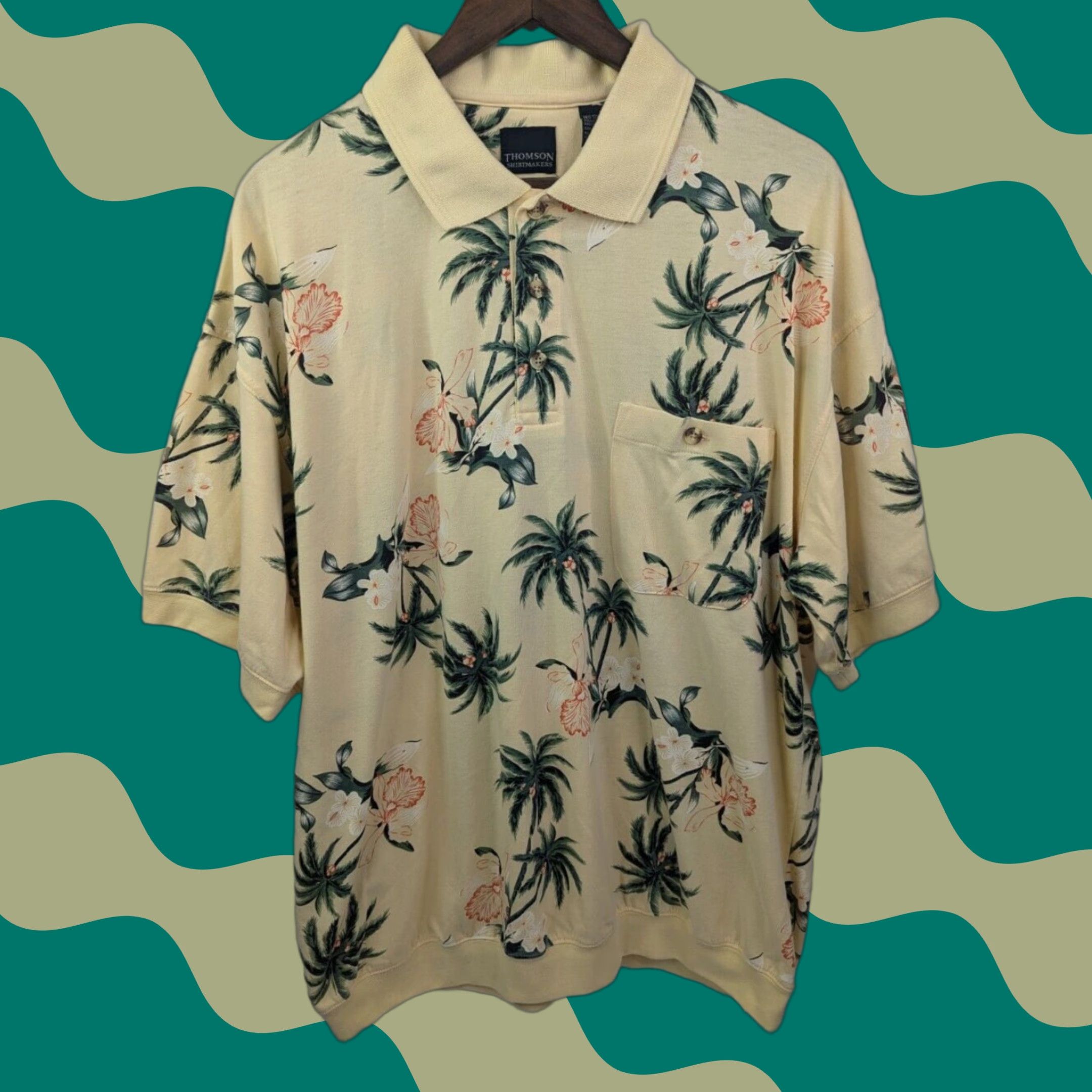 Vintage Thomson Shirtmakers Polo Shirt Yellow 2XL Short Sleeve Floral Tropical Print Men Shirts Slim Fit Casual Polo Shirt Size US XXL / EU 58 / 5 - 1 Thumbnail