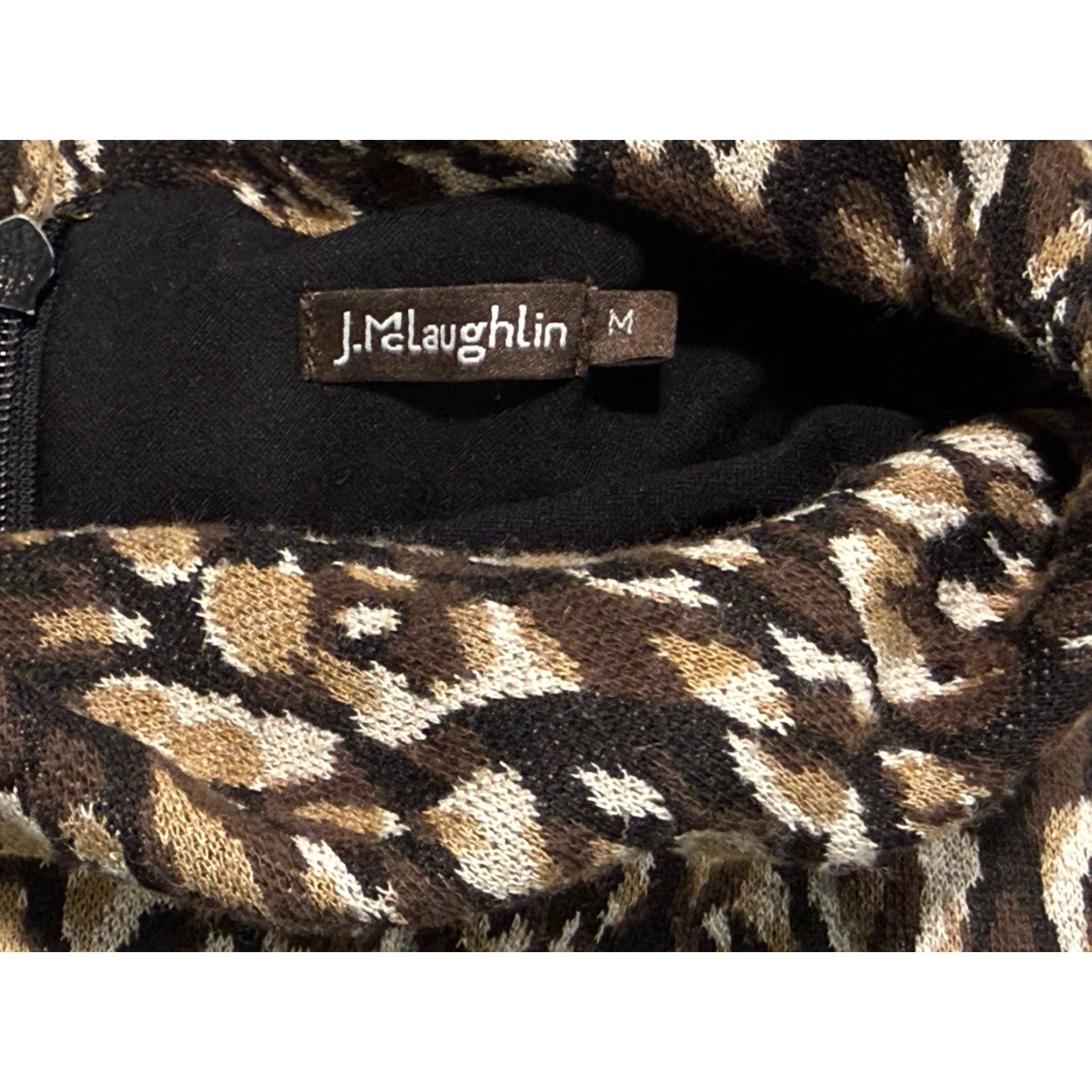 J.McLaughlin J. McLaughlin Sheila Sweater Dress Mock Neck Animal Print Knee Length Women M Brown Multicolor Stretch Knit Shirt Dress Women Size M / US 6-8 / IT 42-44 - 7 Thumbnail