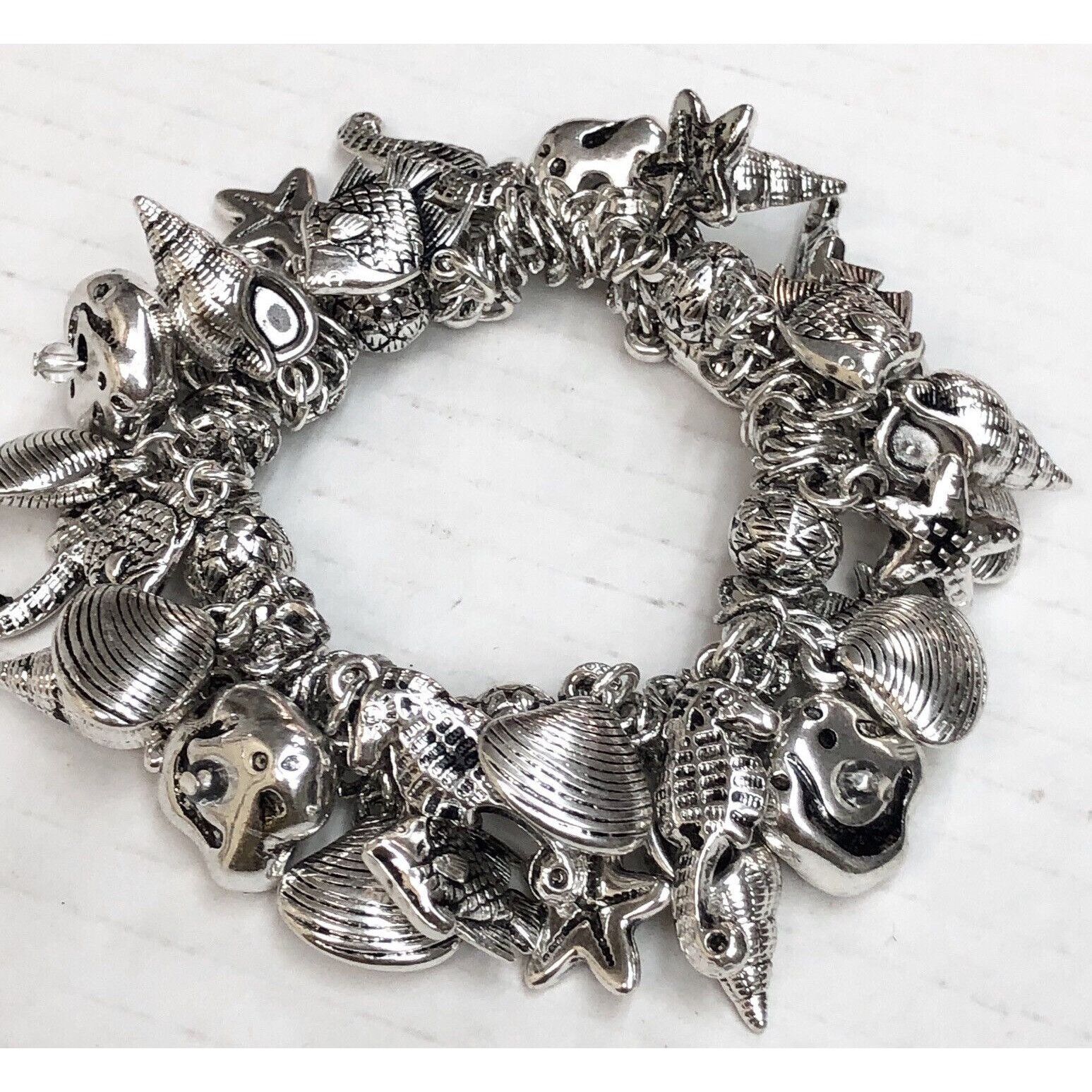 Other New silver sea life shell fish charm stretch bracelet Size ONE SIZE - 3 Thumbnail