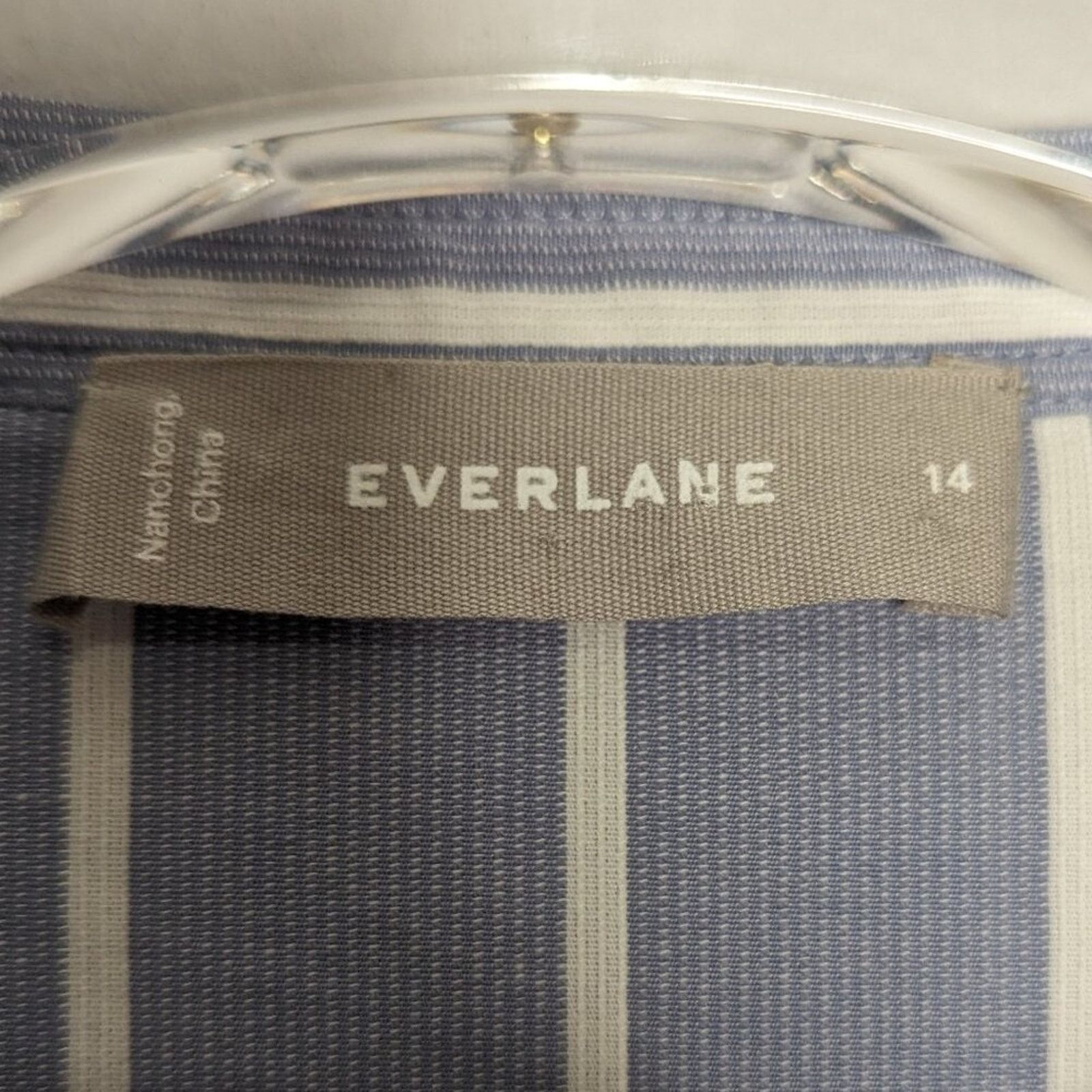 Everlane Everlane Blue White The Cotton Weave Collarless Shirtdress Size XL / US 12-14 / IT 48-50 - 3 Thumbnail