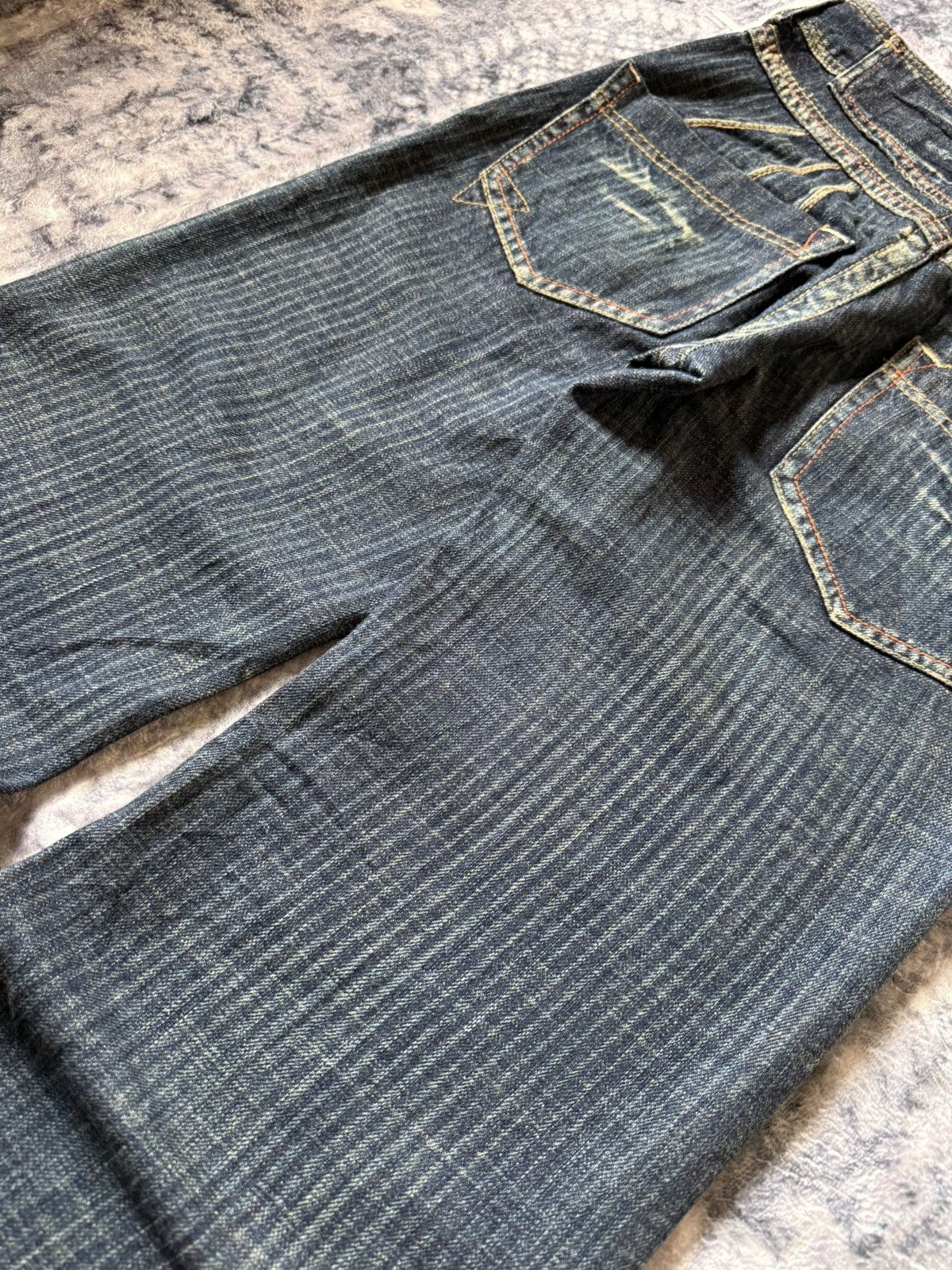 Le Grande Bleu (L.G.B.) Dear Heart Railroad Pinstripe Fade Flared Wide Leg Jeans Size US 28 / EU 44 - 16 Thumbnail