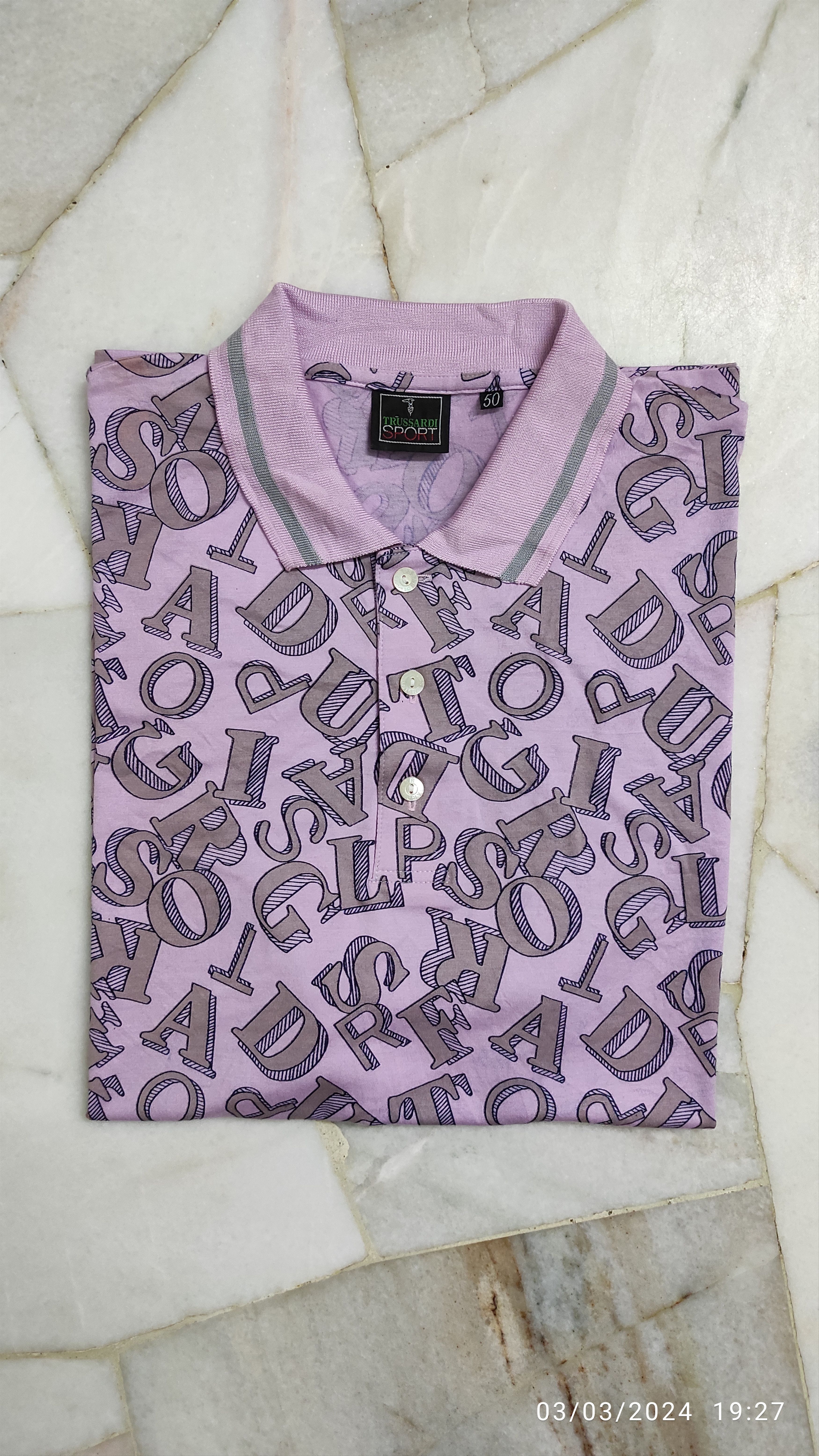 Trussardi SS90's TRUSSARDI SPORT OVP MONOGRAM POLO'S SHIRT Size US M / EU 48-50 / 2 - 9 Thumbnail