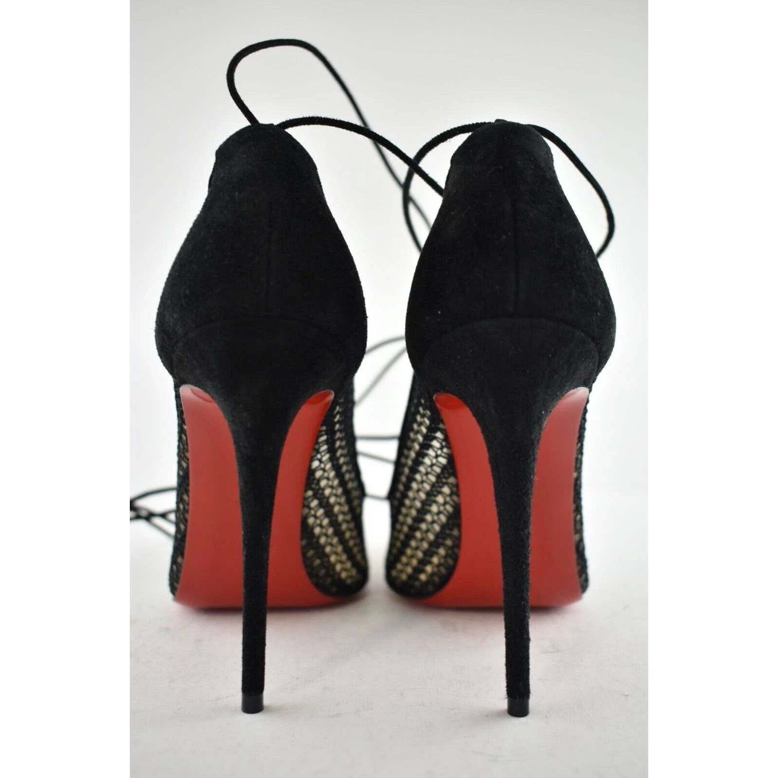 Christian Louboutin Peropik 100 Black Suede Lace Up Tie Sandal Heel Pump 38 Size US 8 / IT 38 - 11 Thumbnail