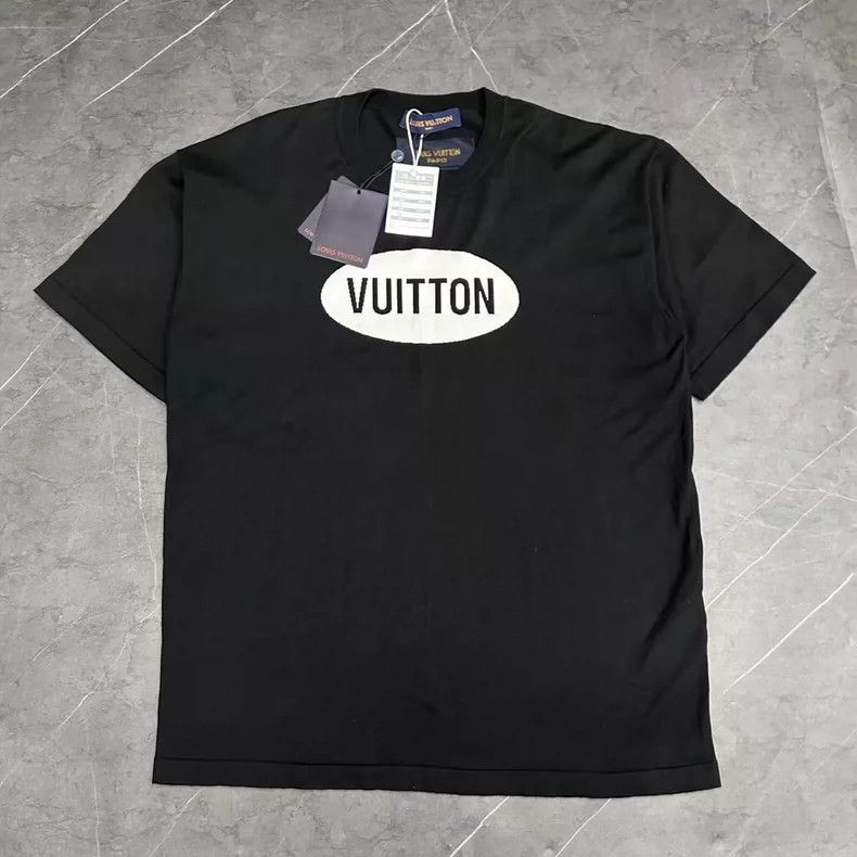 louis vuitton black logo knit short sleeve shirt-dmc