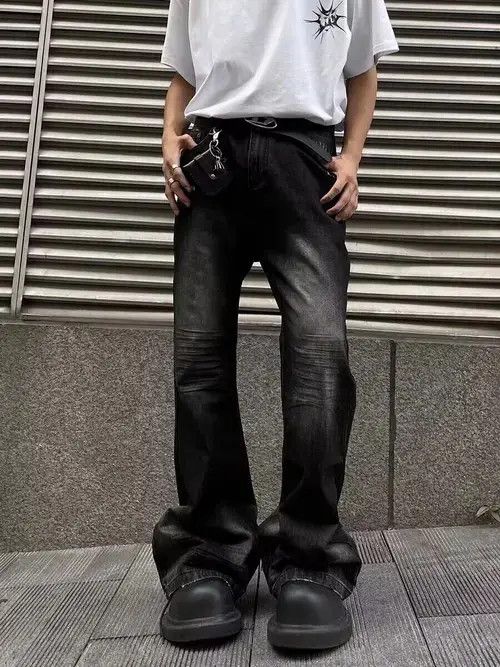 Japanese Brand × Jean Street ripped corrugated pleated micro-flared jeans Size US 32 / EU 48 - 1 Thumbnail