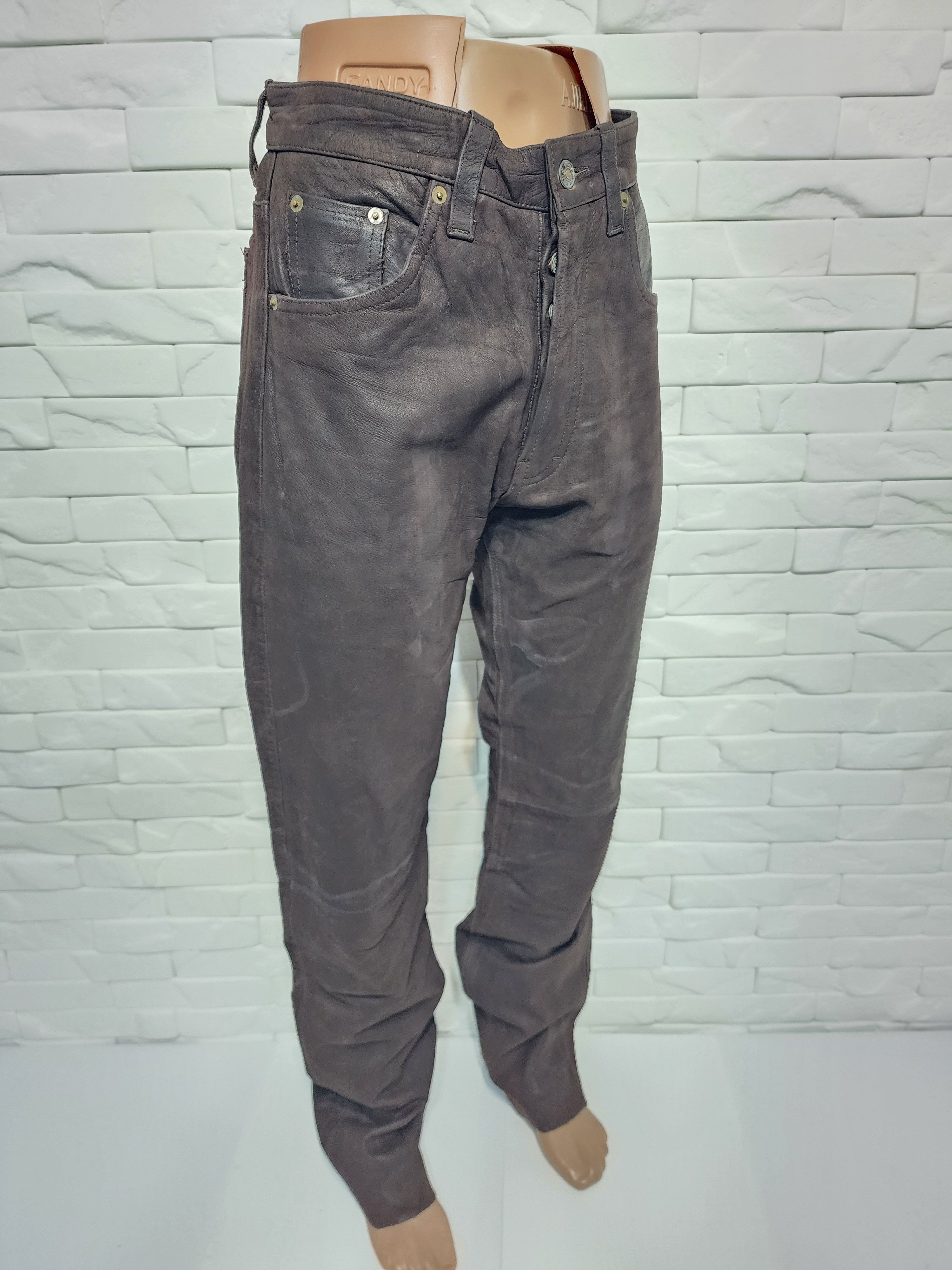 Genuine Leather Men's Brown Nubuck Leather Pants: Denim Cut, Size US 33 - 3 Thumbnail