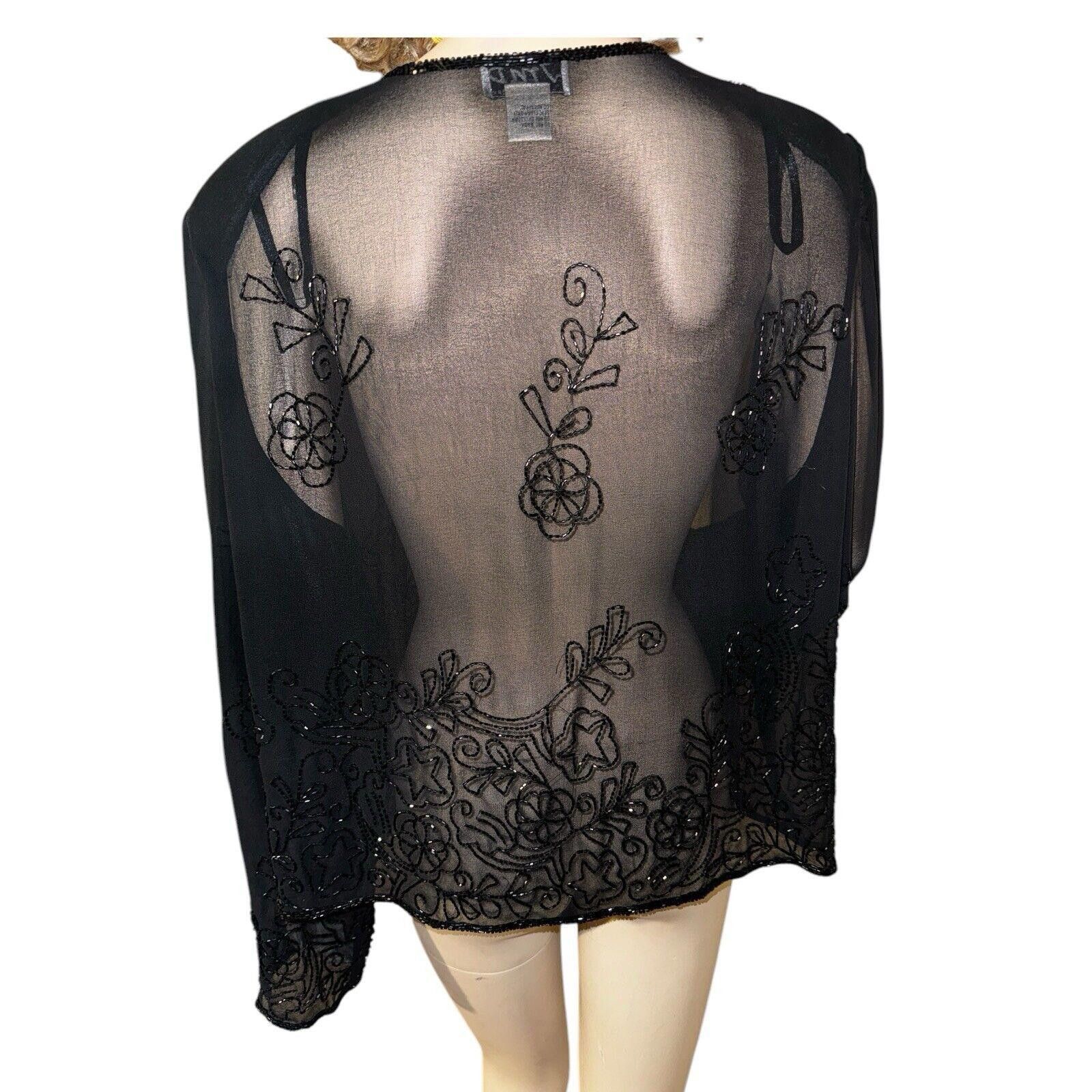 Designer Sheer Black Beaded Cardigan Wrap Sz 2X XXL By JMD New York Size XXL / US 16-18 / IT 52-54 - 4 Thumbnail