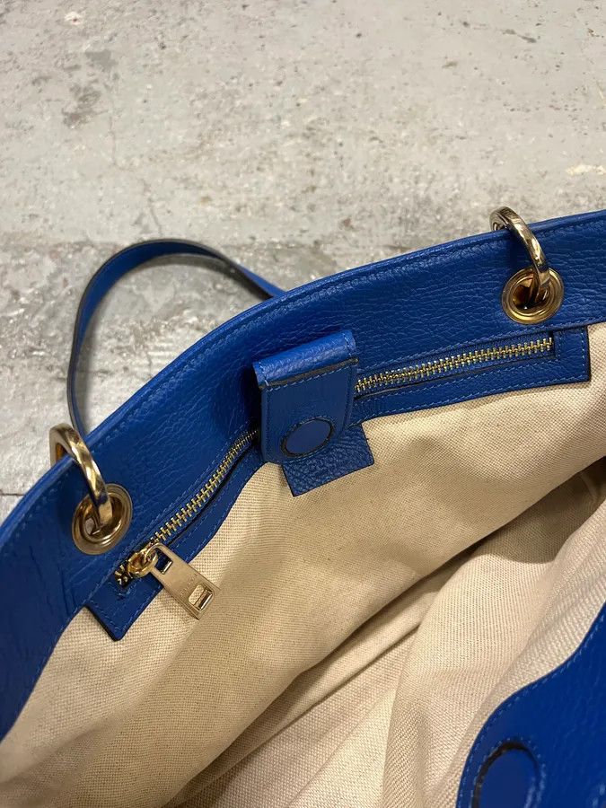 Gucci 2000s Gucci Blue Leather Bamboo Handle Tote Bag Size ONE SIZE - 11 Thumbnail