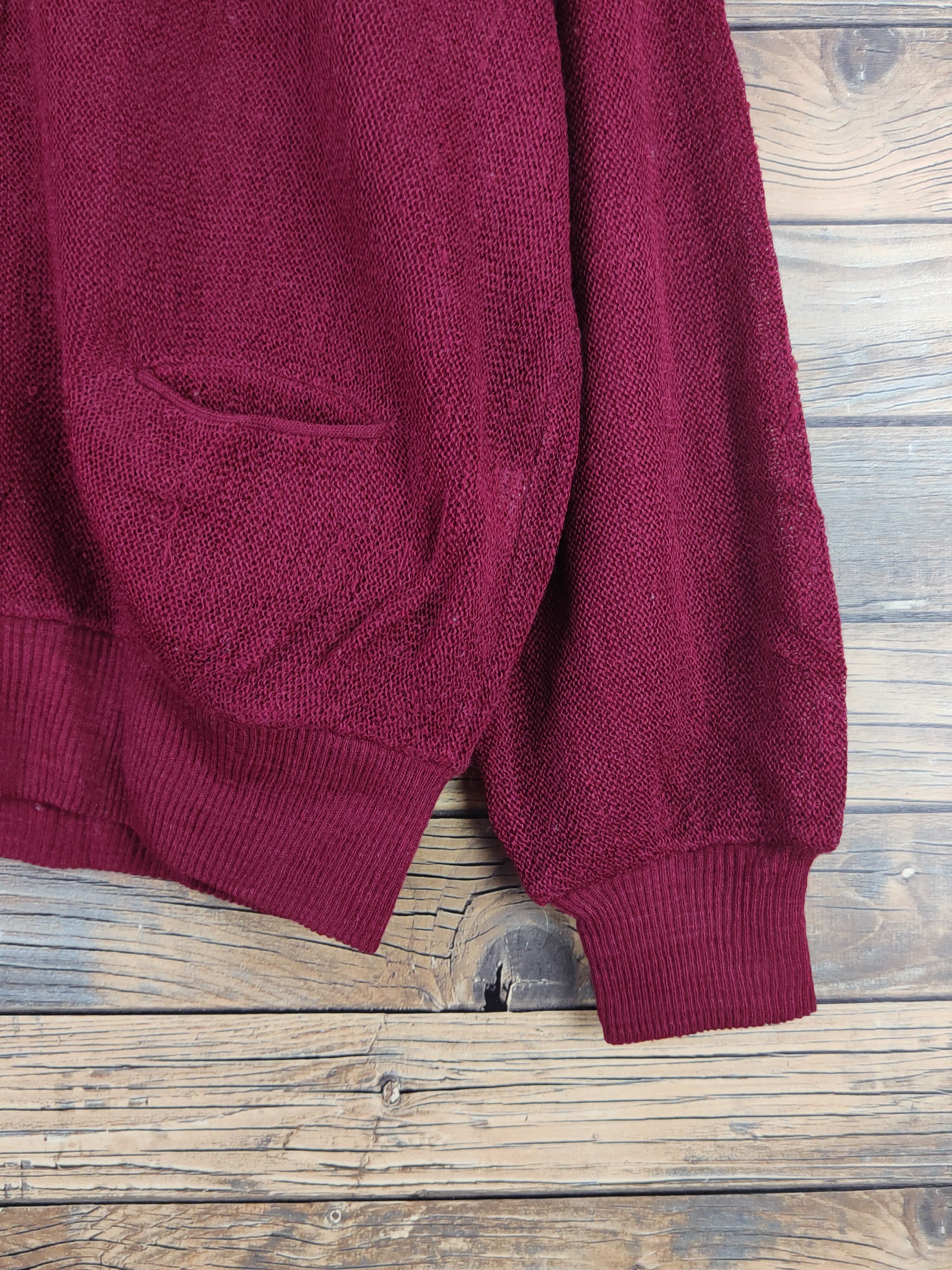 Japanese Brand Takashimaya Maroon MeshNet Knitwear Cardigan #W1669 Size US L / EU 52-54 / 3 - 6 Thumbnail