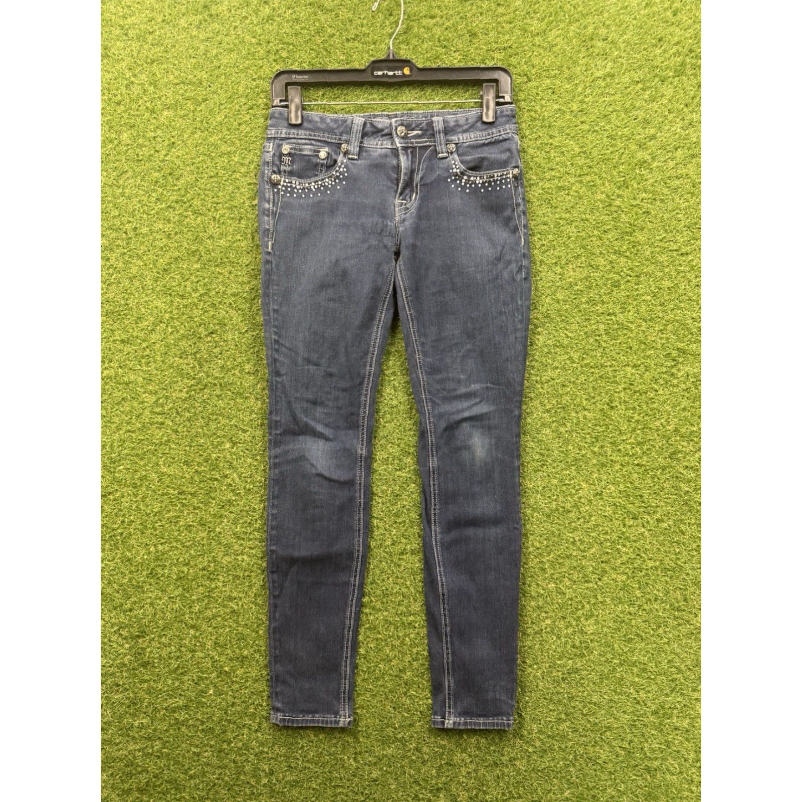 Miss Me VINTAGE Miss Me Jeans Womens 26 Mid Rise Skinny Embellished Y2K Buckle Dark Wash 2000s Size 26" / US 2 / IT 38 - 2 Thumbnail