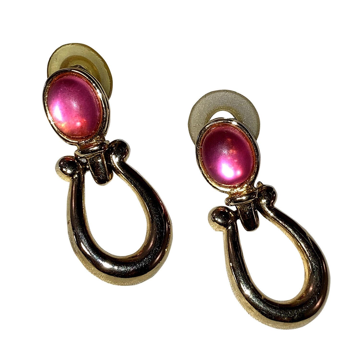 Paolo Gucci Simulated Pink Sapphire Lucite Stirrup Earrings