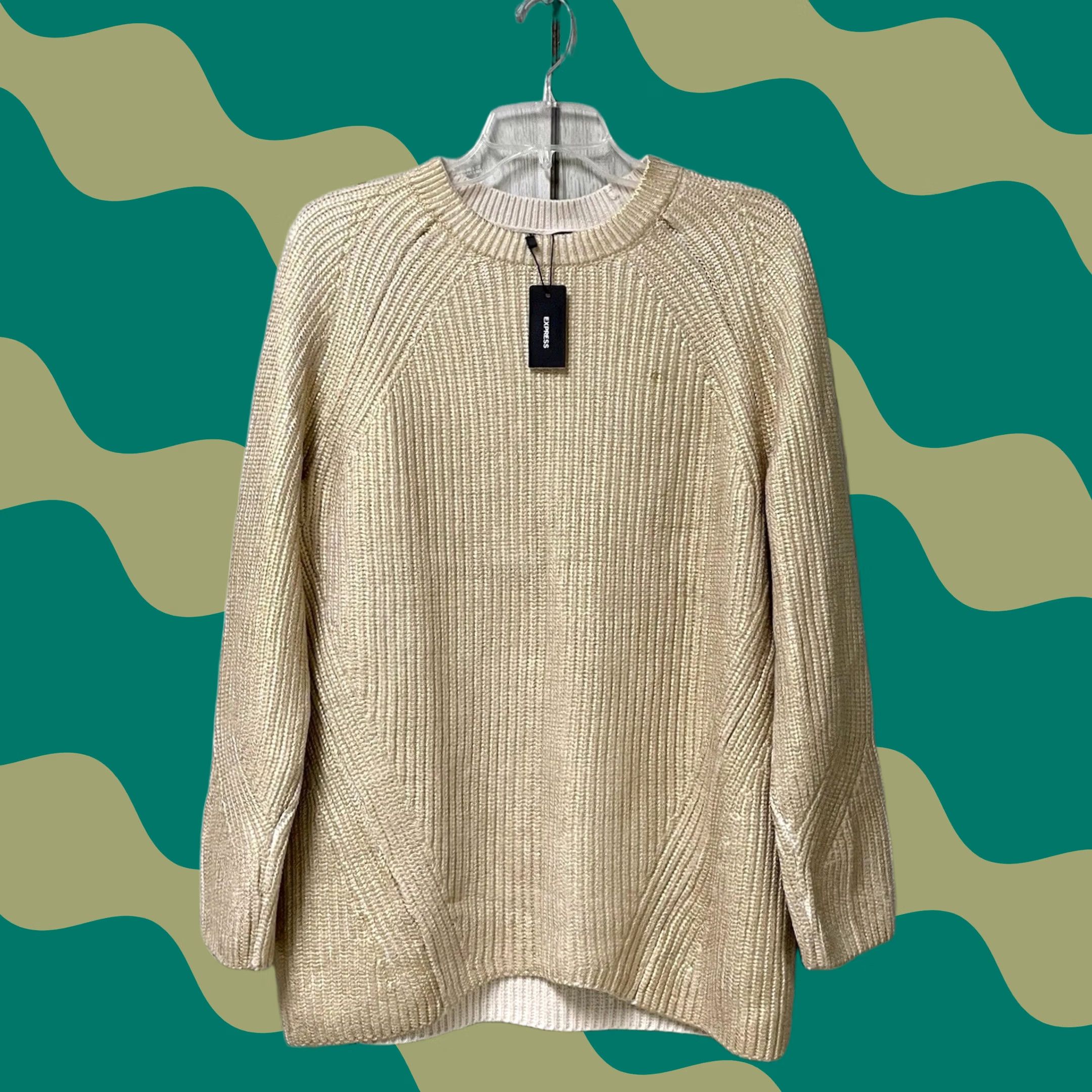 Express VINTAGE Express Women Sandshell Gold Foil Oversized Rib Knit Crewneck Tunic Sweater XS Size XS / US 0-2 / IT 36-38 - 1 Thumbnail