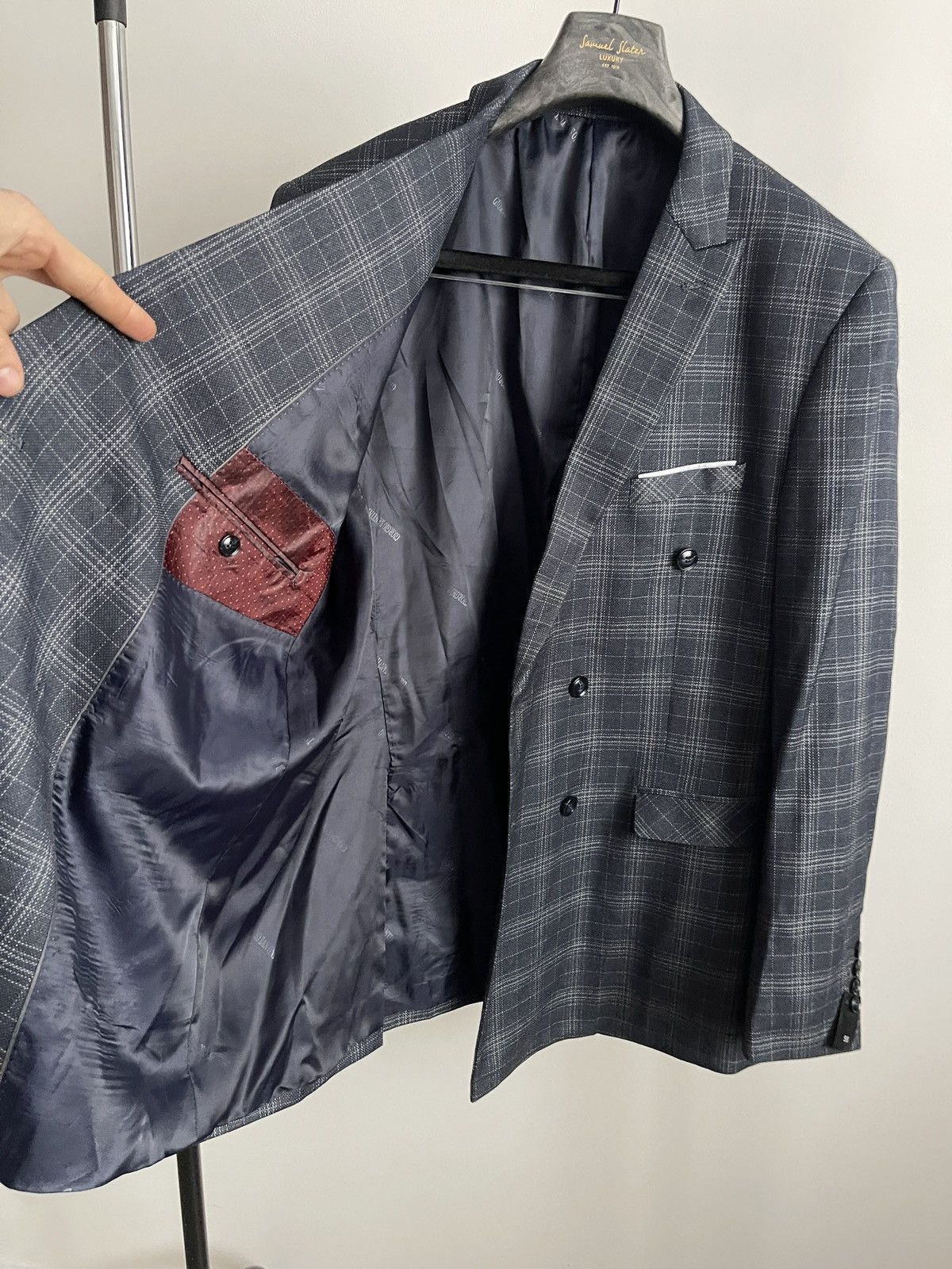 Vintage Double-breasted jacket dark blue giorgio santini collezione Size 46R - 5 Thumbnail