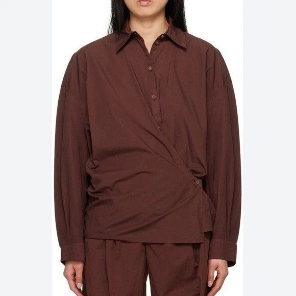 Lemaire LEMAIRE Twisted Wrap Shirt Burgundy Blouse 100% Cotten Size M / US 6-8 / IT 42-44 - 7 Thumbnail