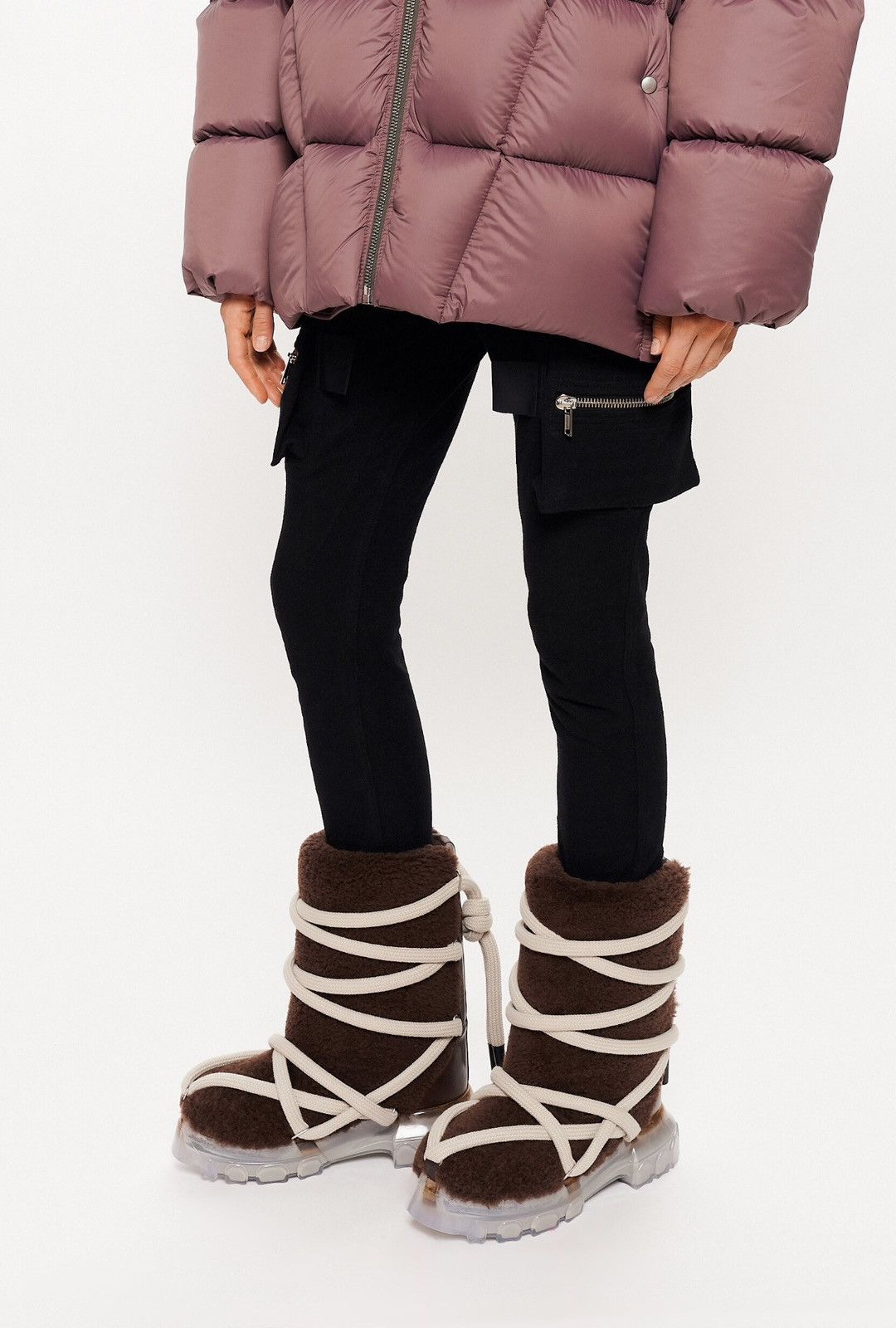 RICK OWENS Lunar Tractor Leather-Trimmed Shearling Boots for