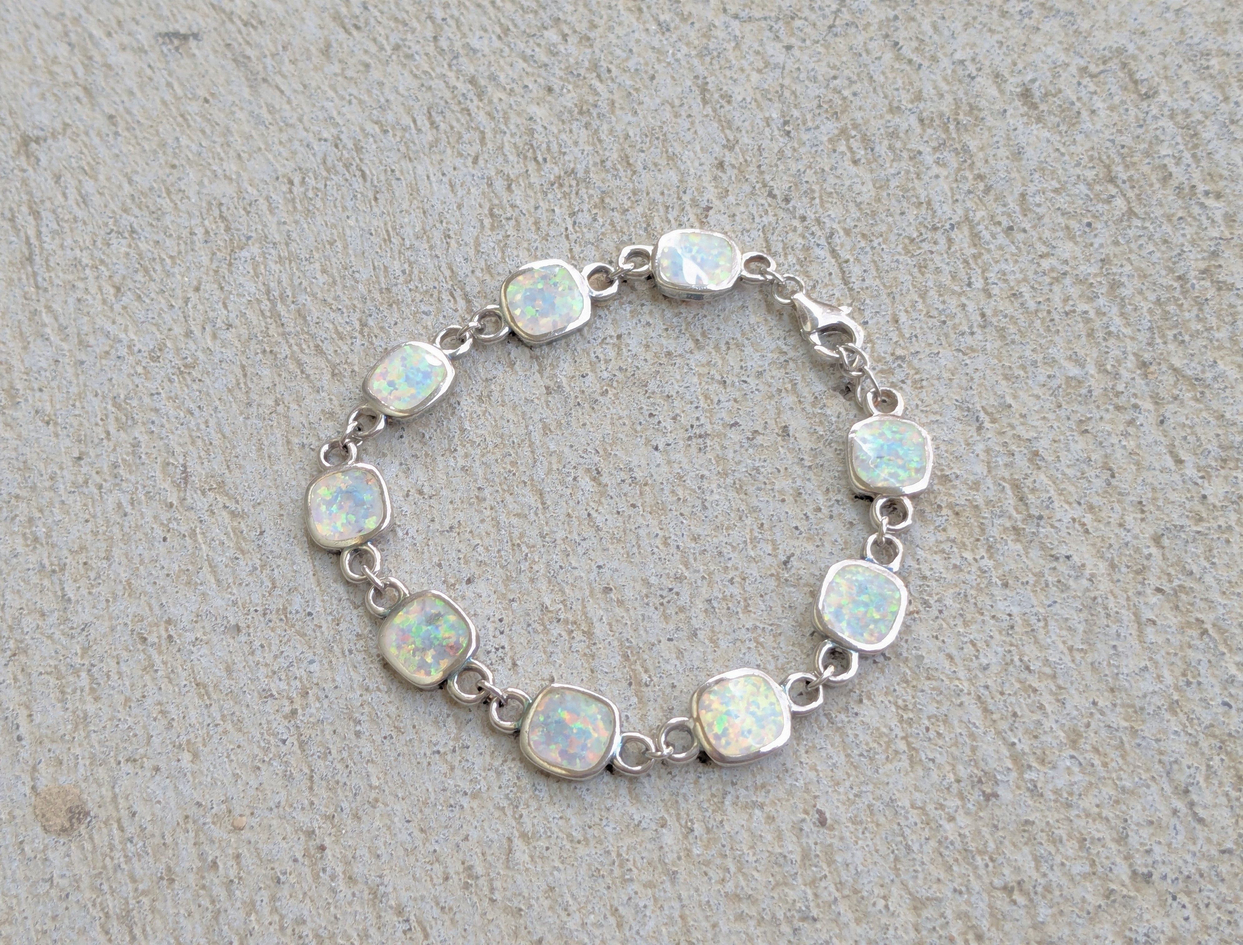 Jewelry Vintage Sterling Silver Bracelet Opal Chain 7.75" Y2K Size ONE SIZE - 1 Thumbnail