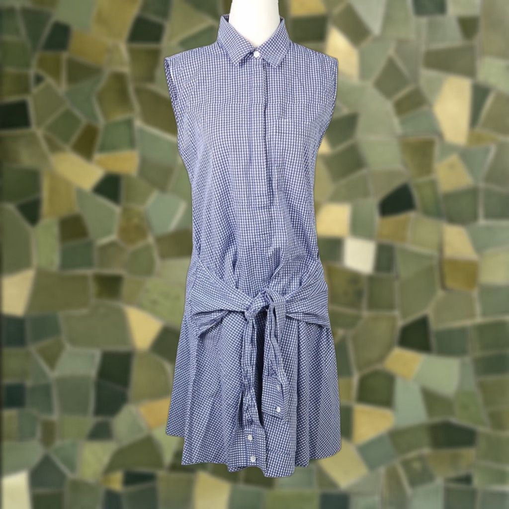 Vintage Derek Lam Denim Shirt Dress Gingham Mini Navy Blue White Sleeveless Button Front Womens M Size M / US 6-8 / IT 42-44 - 1 Thumbnail