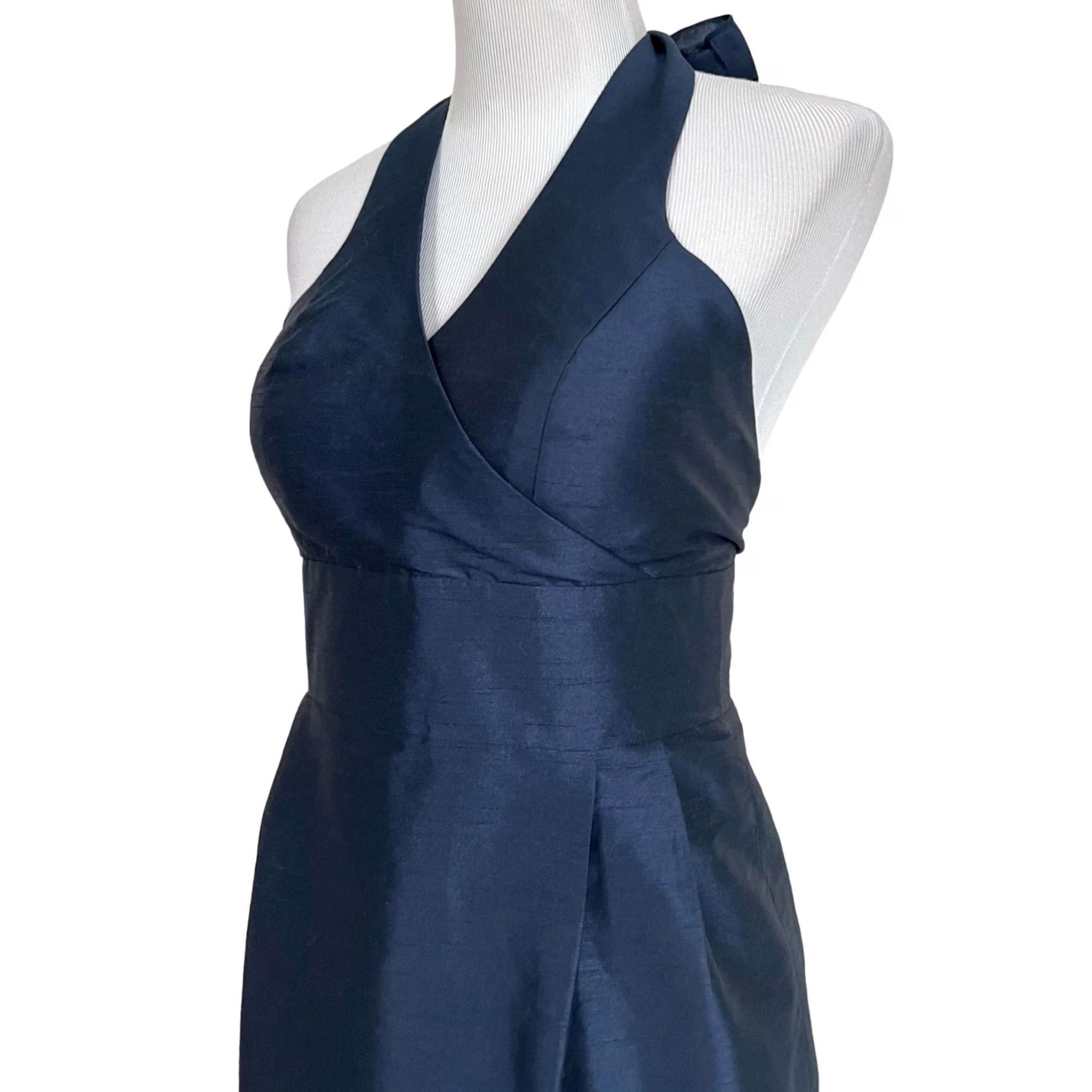 Vintage Lula Kate Halter Dress Dupioni Silk Dark Blue Party Cocktail V-Neck Sz 4 Dress Sleeveless Silk 100% Formal Women Size S / US 4 / IT 40 - 4 Thumbnail