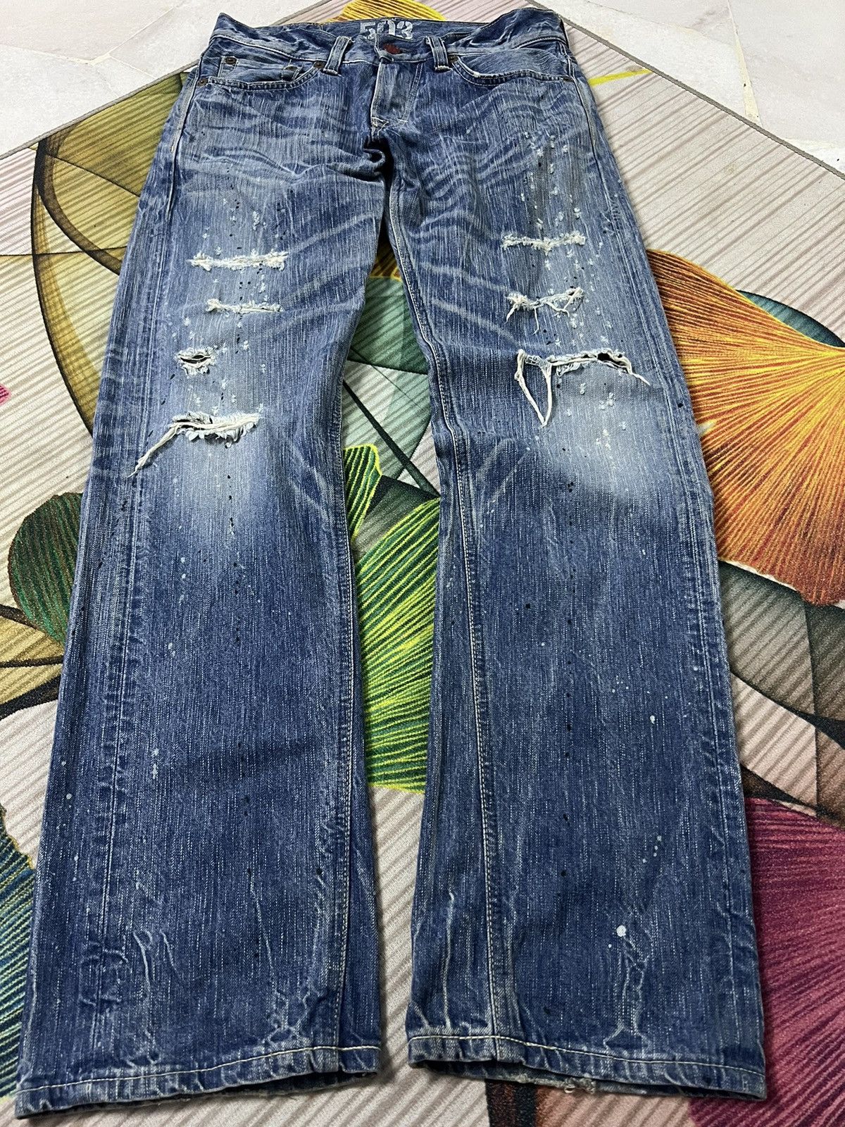 Edwin × Japanese Brand VTG EDWIN 503 BLUE TRIP SPLATTER DISTRESSED JEANS Size US 31 - 3 Thumbnail