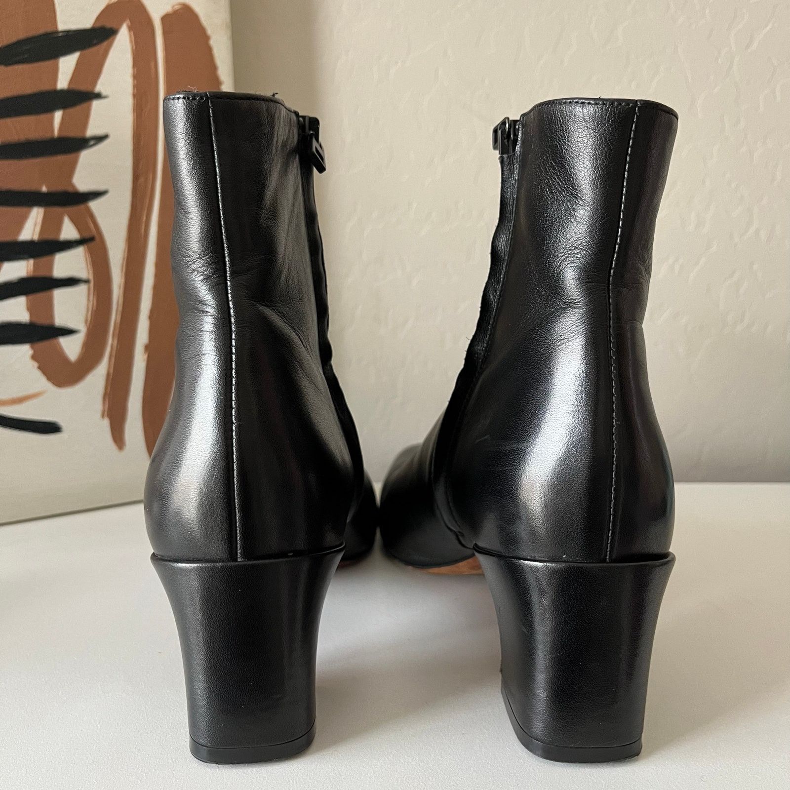 Vince Vince Black Block Heel Pointed Toe Leather Ankle Boots 7.5 Size US 7.5 / IT 37.5 - 5 Thumbnail