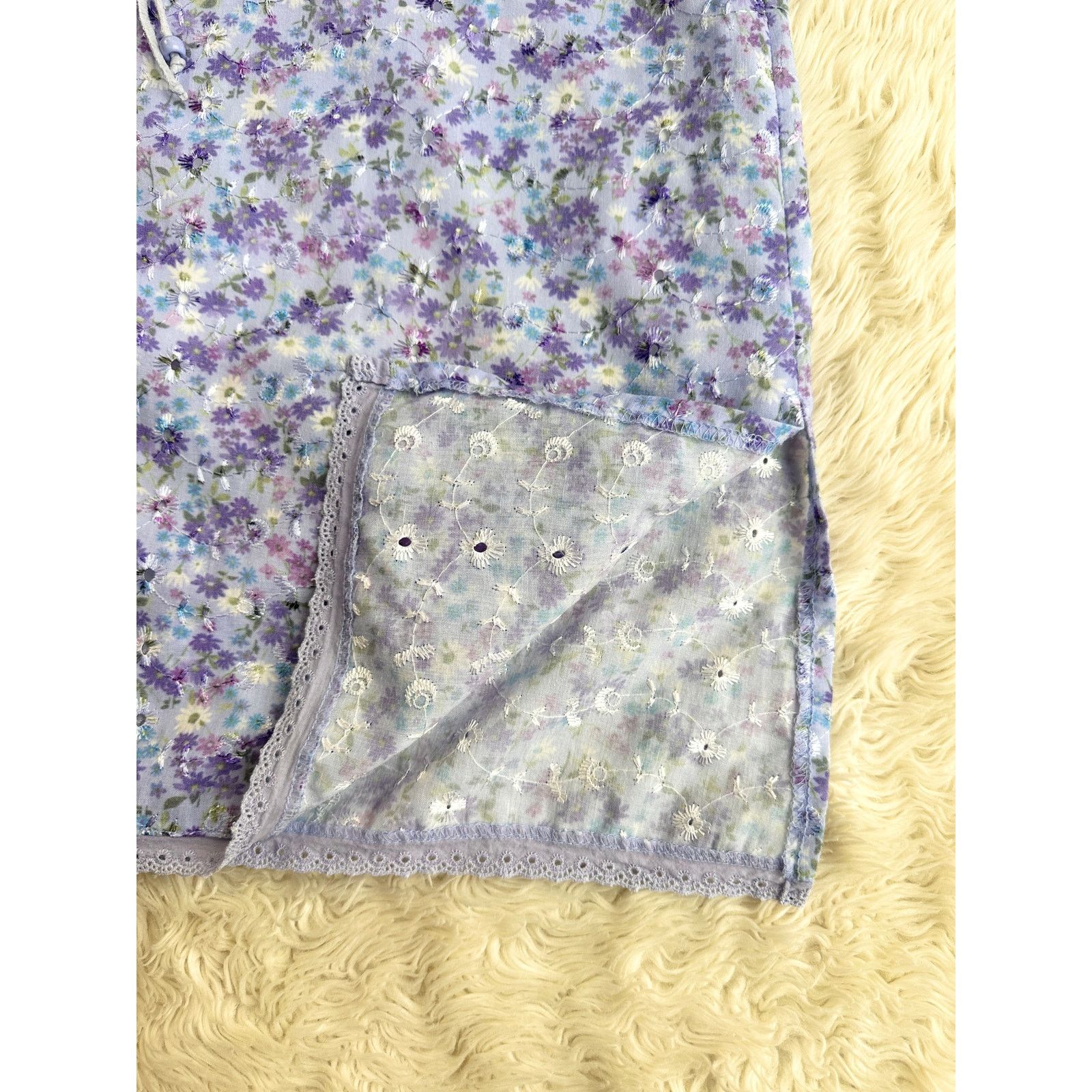 Other Y2K Ditsy Periwinkle Embroidered Eyelet Skirt S/M Size 29" - 2 Thumbnail