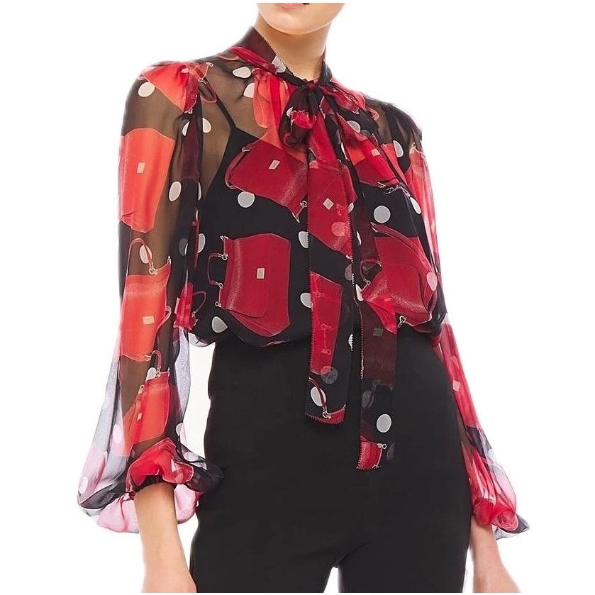 Dolce & Gabbana Black Red Bow neck silk blouse IT 42 US M