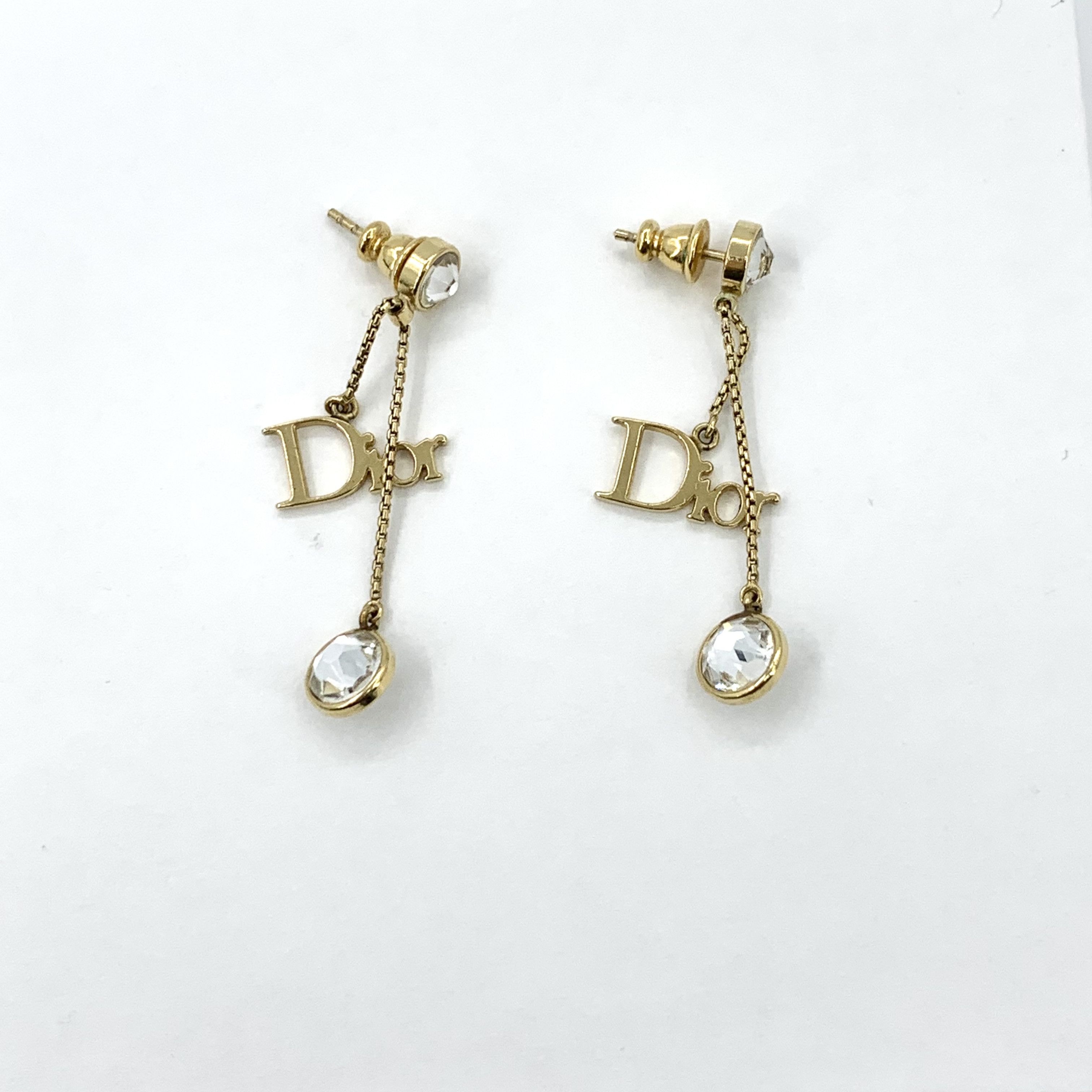 Dior Christian Dior Gold Crystal Letter Chain Earrings 4cm Size ONE SIZE - 1 Thumbnail