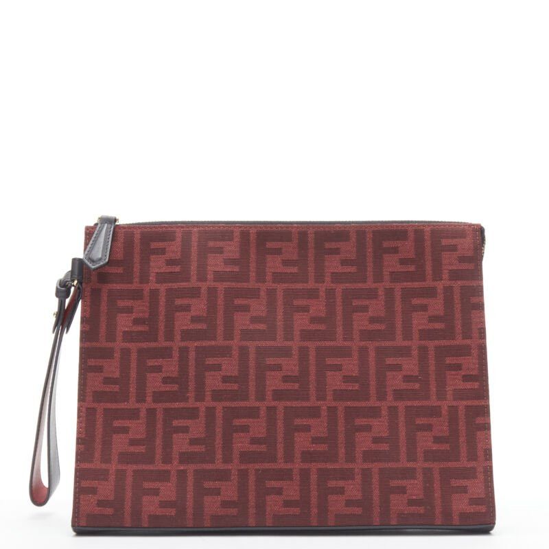 Fendi new FENDI Zucca FF monogram red canvas black leather zip clutch bag Size ONE SIZE - 1 Thumbnail