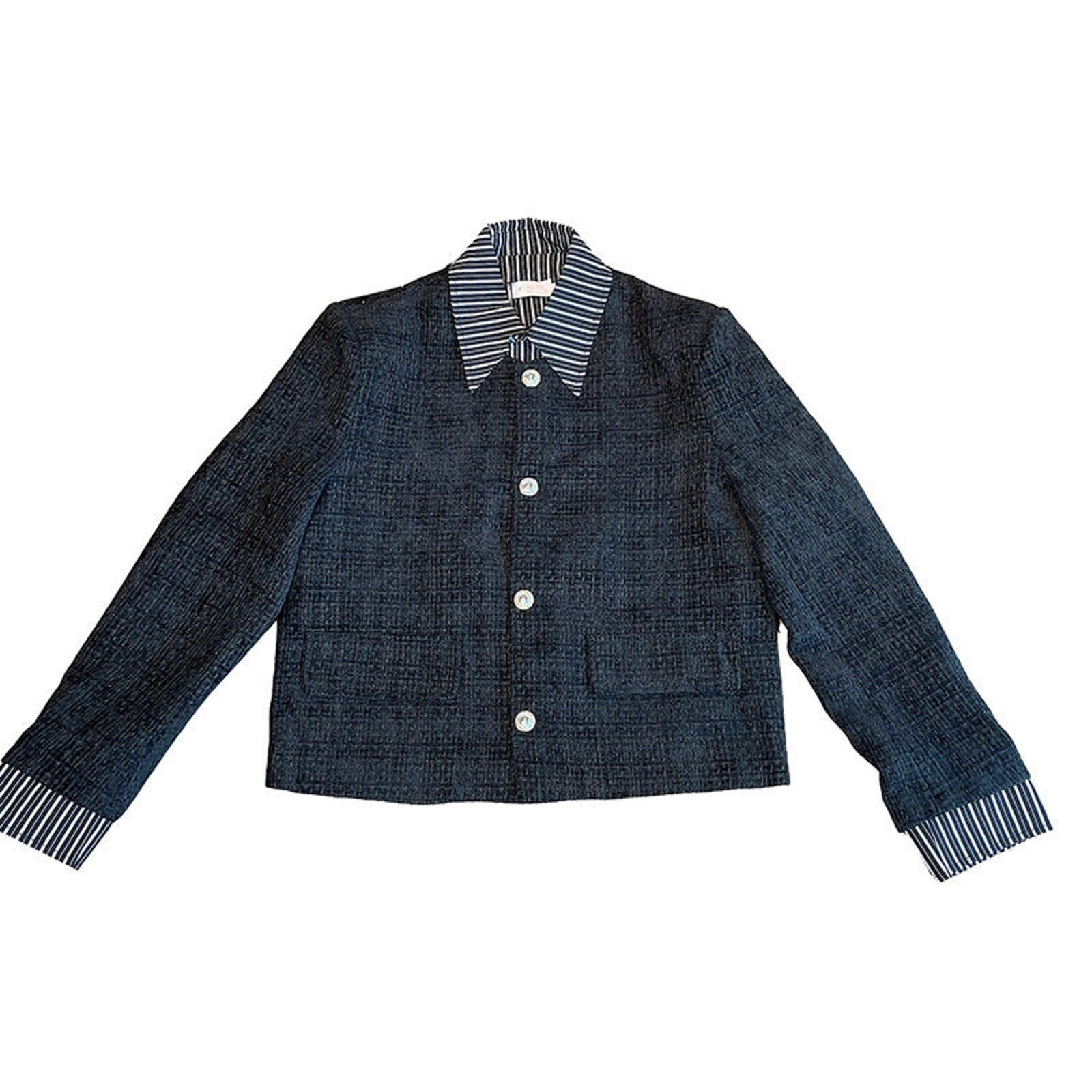 Japanese Brand Black Textured Cropped Jacket, Men's Button-Up Outerwear Size US M / EU 48-50 / 2 - 5 Thumbnail