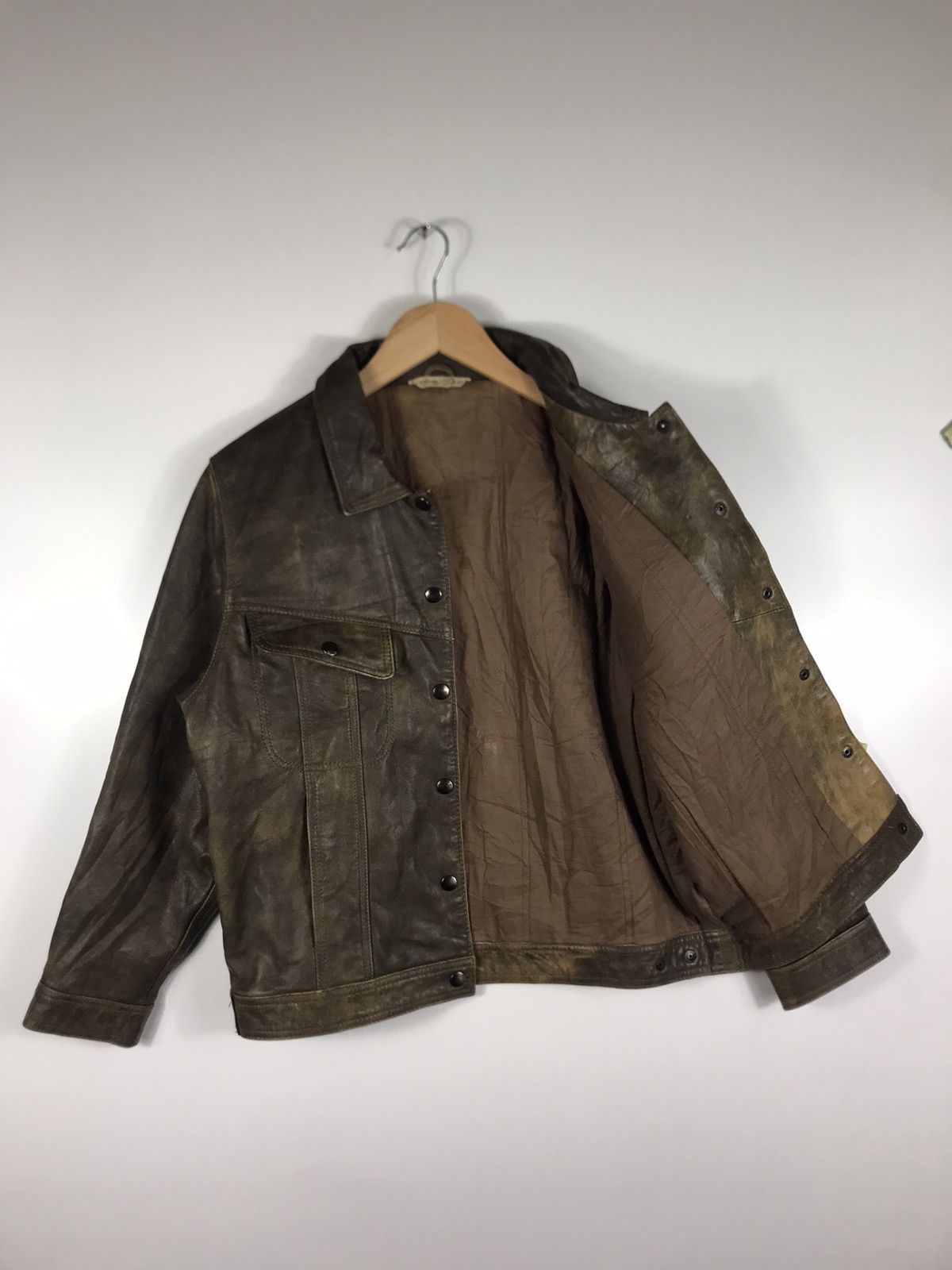 Japanese Brand × Vintage ⚡️Vintage Cross-Way Distressed Faded Leather Trucker Jacket Size XS / US 0-2 / IT 36-38 - 9 Thumbnail
