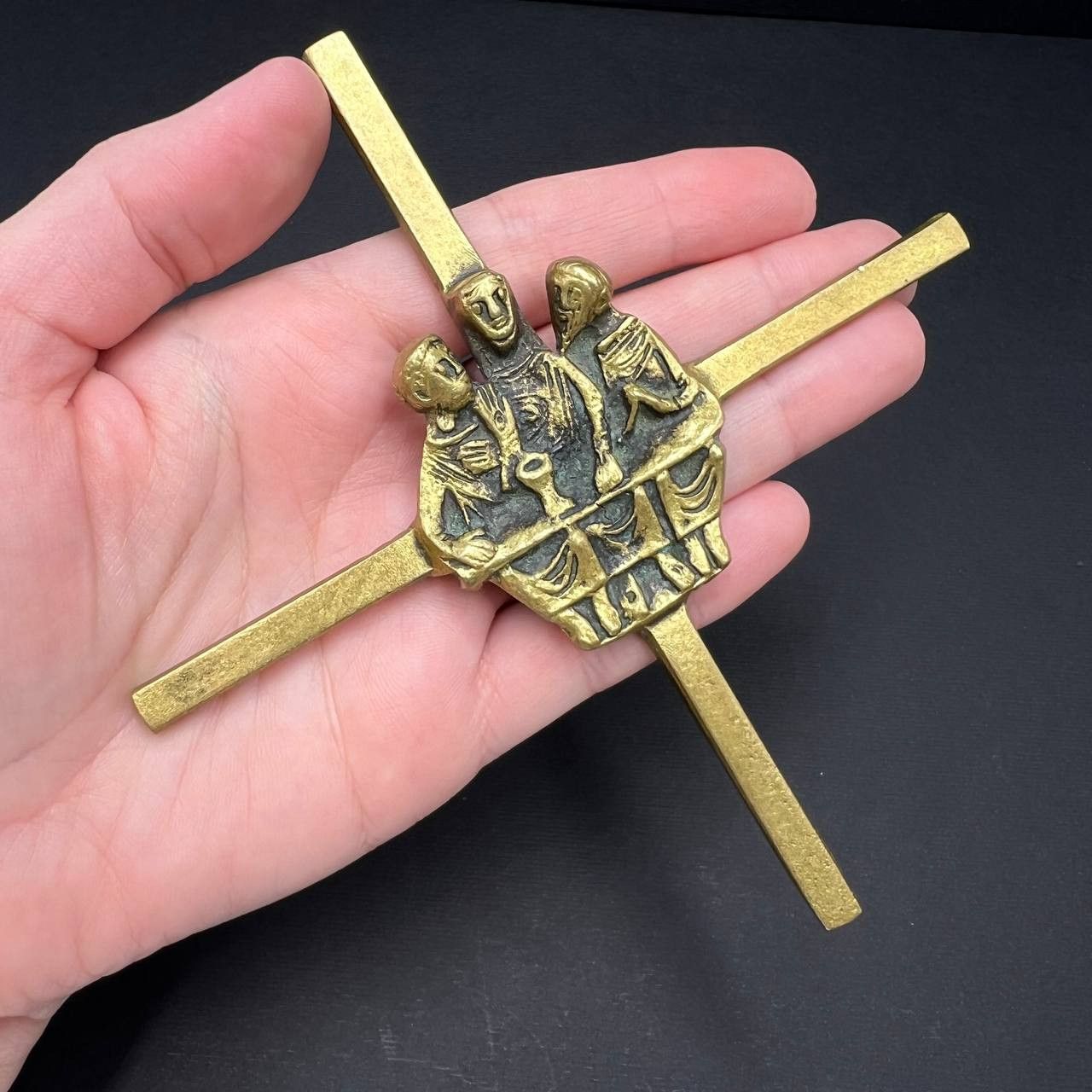 Vintage Bronze Wall Cross 14cm 1970s German Christian Art Vintage Size ONE SIZE - 1 Thumbnail