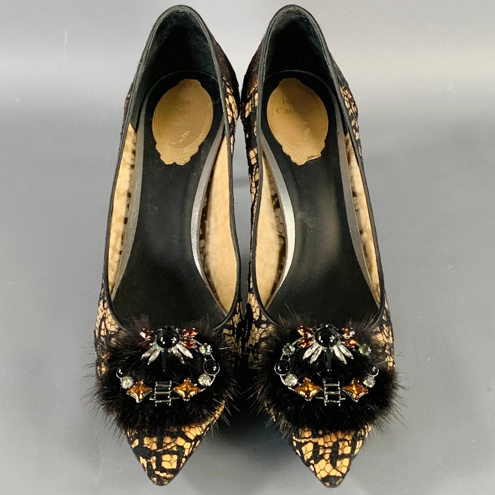 Rene Caovilla RENE CAOVILLA Lace Rhinestones Pointed Toe Stiletto Pumps Size US 10.5 / IT 40.5 - 4 Thumbnail