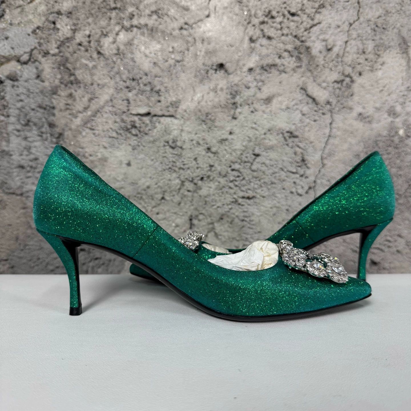 Roger Vivier RV Crystal Flower Buckle Satin Pt Pumps 36.5 New Size US 6 / IT 36 - 5 Thumbnail