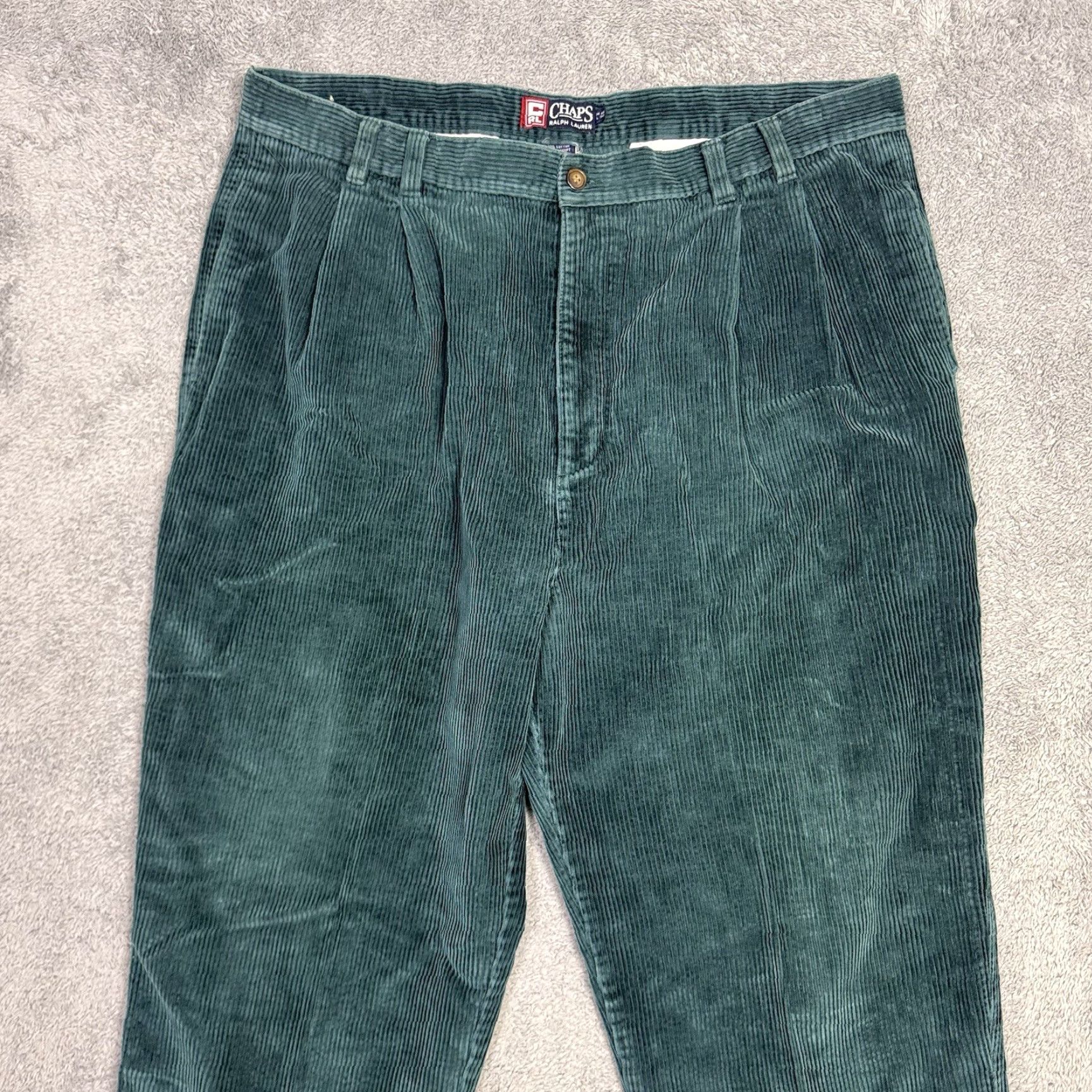 Ralph Lauren VINTAGE Chaps Ralph Lauren Pants Mens 38x30 Corduroy Teal Wale Cuffed Dress Pants 90s Y2K Mens Clothing Size US 38 / EU 54 - 3 Thumbnail