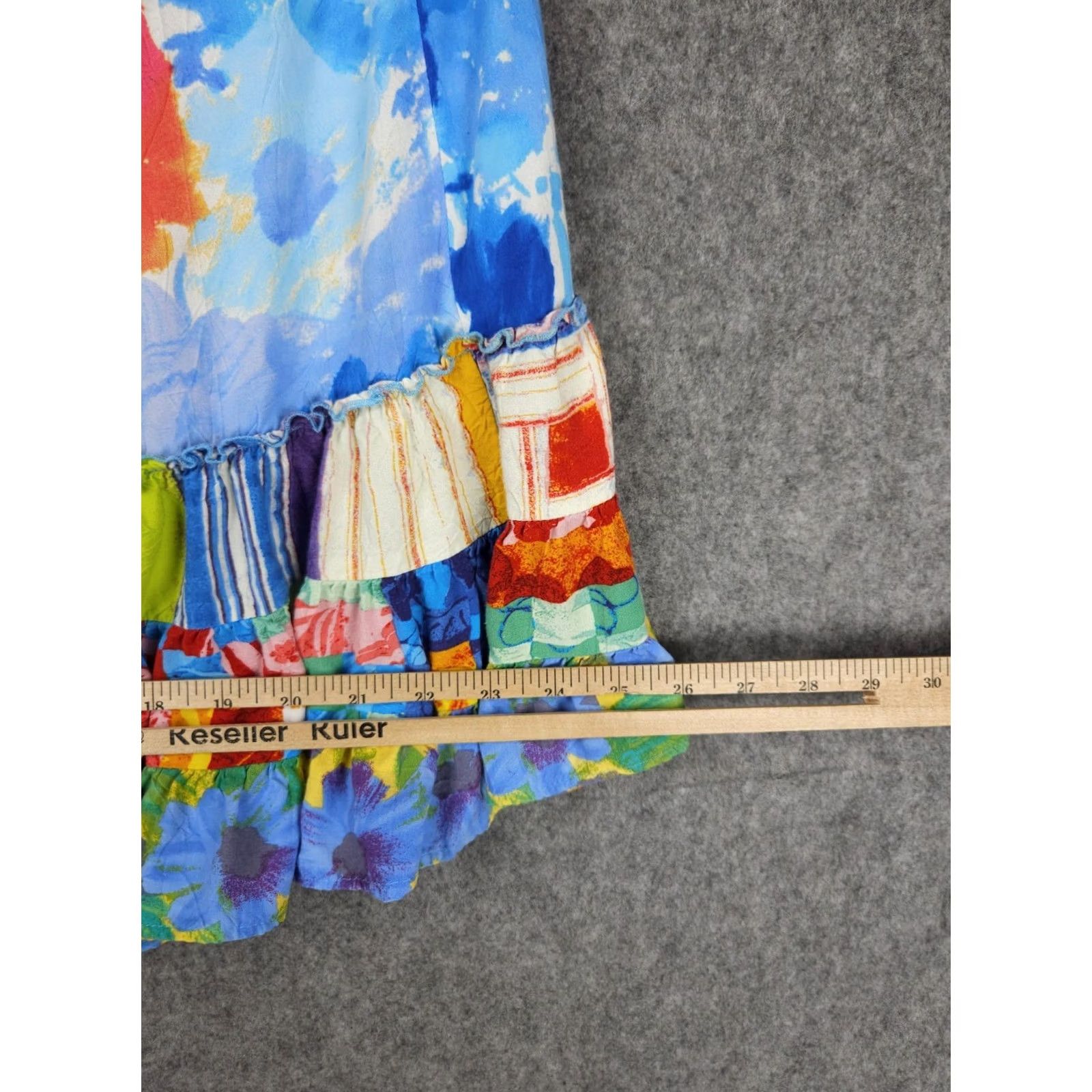 Jams World Jams World Skirt Women's XL Floral Splash Ruffle Hawaiian 100% Rayon EUC Multicolor Knee Length Flare Elastic Waist Beach/Hawaiian Theme Size 40" / US 18 - 6 Thumbnail