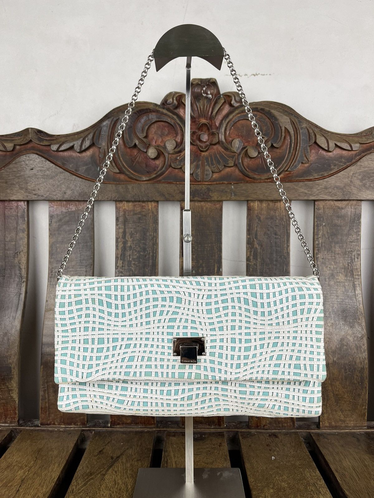 Tiffany & Co Latice On Linen Flip Lock Shoulder / Clutch Bag