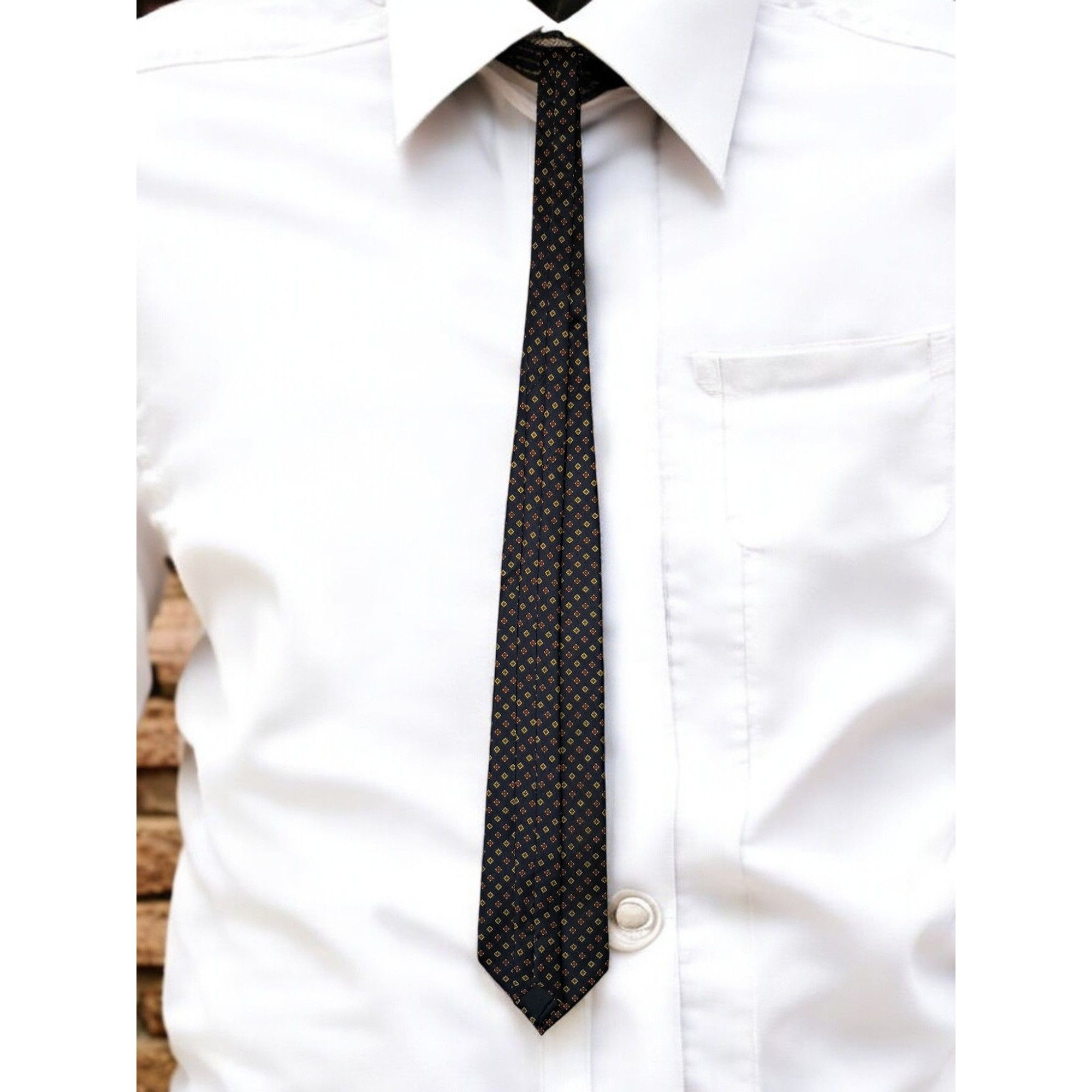 Firenze Firenze 100% Silk Tie, Black Geometric with Accents of Red, Size ONE SIZE - 3 Thumbnail