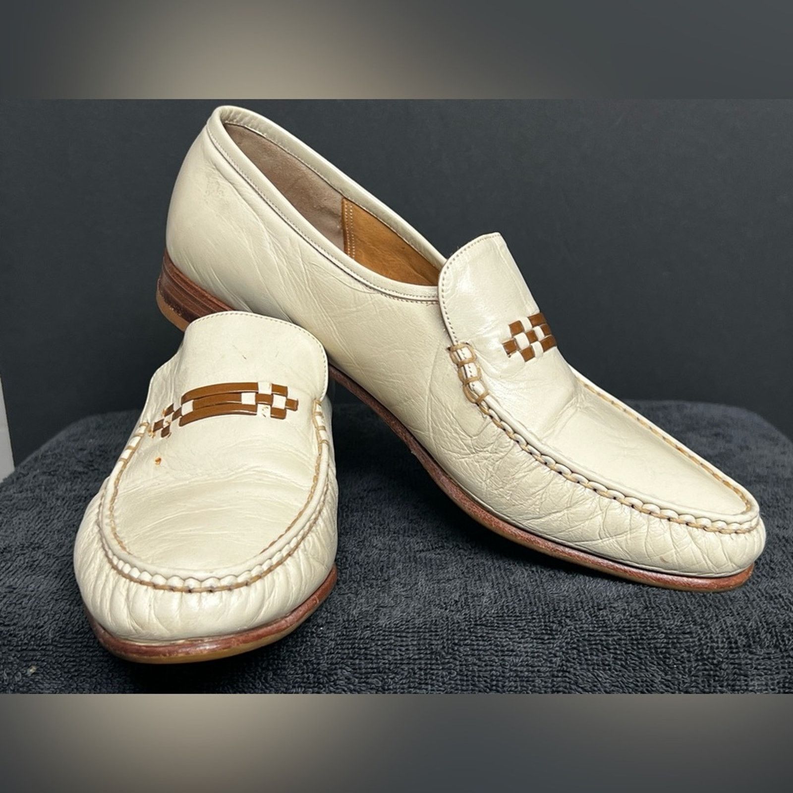 Barker BARKER Men's Beige BIT Leather Loafers Made in England Size US 9 / EU 42 - 3 Thumbnail