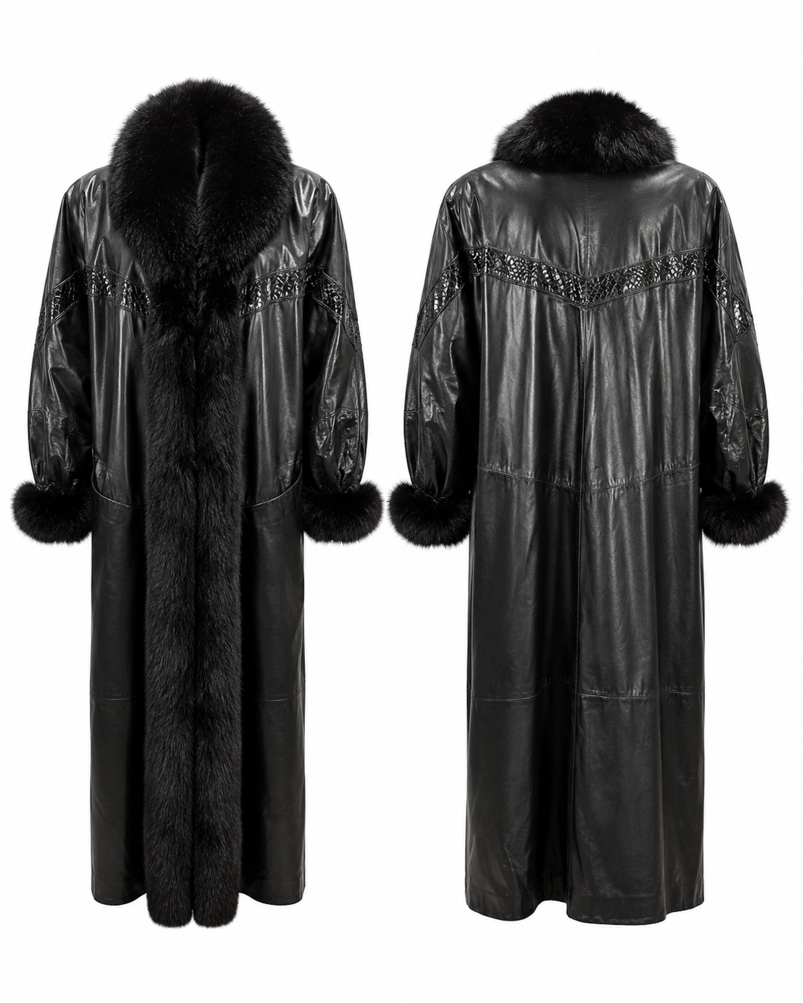Genuine Leather 80s Leather & Fox Fur Full Length Coat w Genuine Snakeskin Size ONE SIZE - 3 Thumbnail